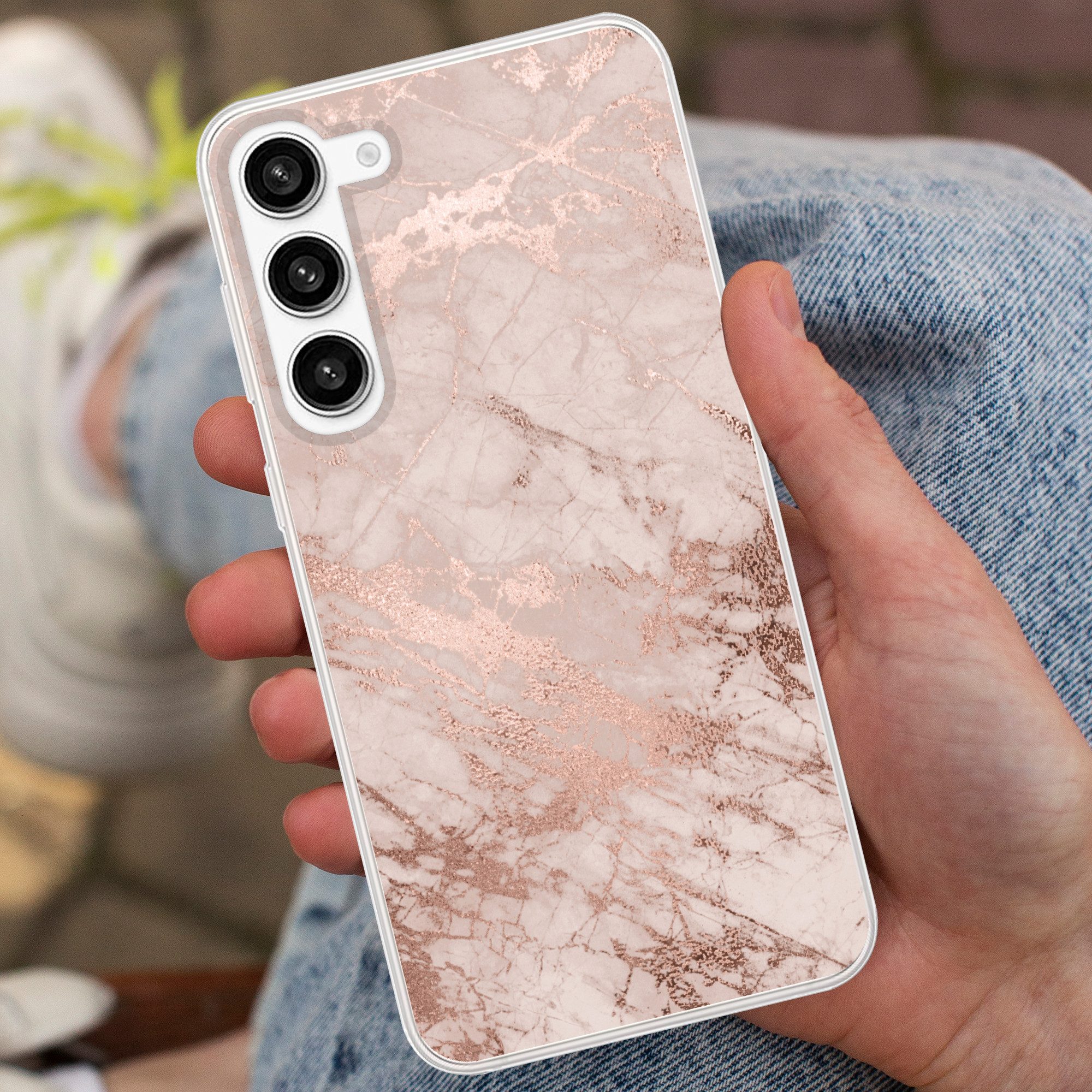 MuchoWow Handyhülle für Samsung Galaxy S23 Plus Marmor - Rosa - Luxus - Marmoroptik - Glit, Phone Case, Silikon, Schutzhülle Dünn