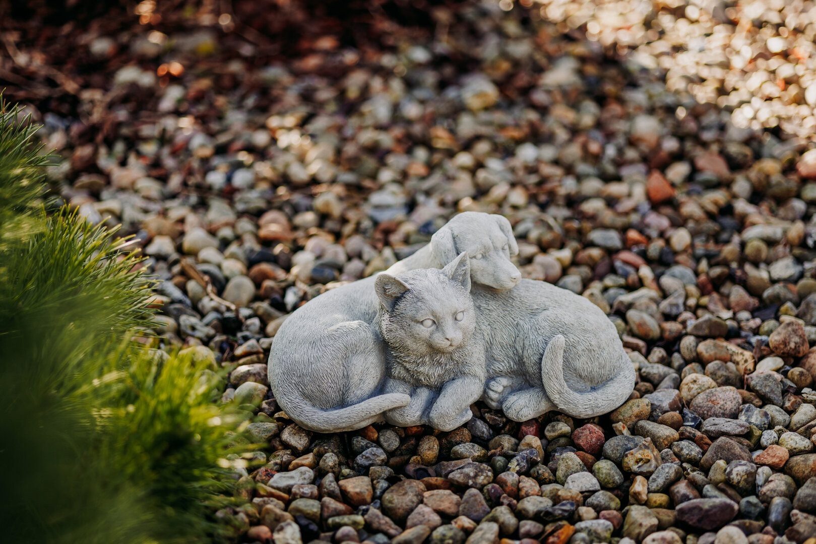 Schlafendes Katzen-Paar Steinfiguren – 12 Cm Hoch, 29x30 Cm, 8 Kg, Frostsicher, Grau, Für Garten & Außenbereich