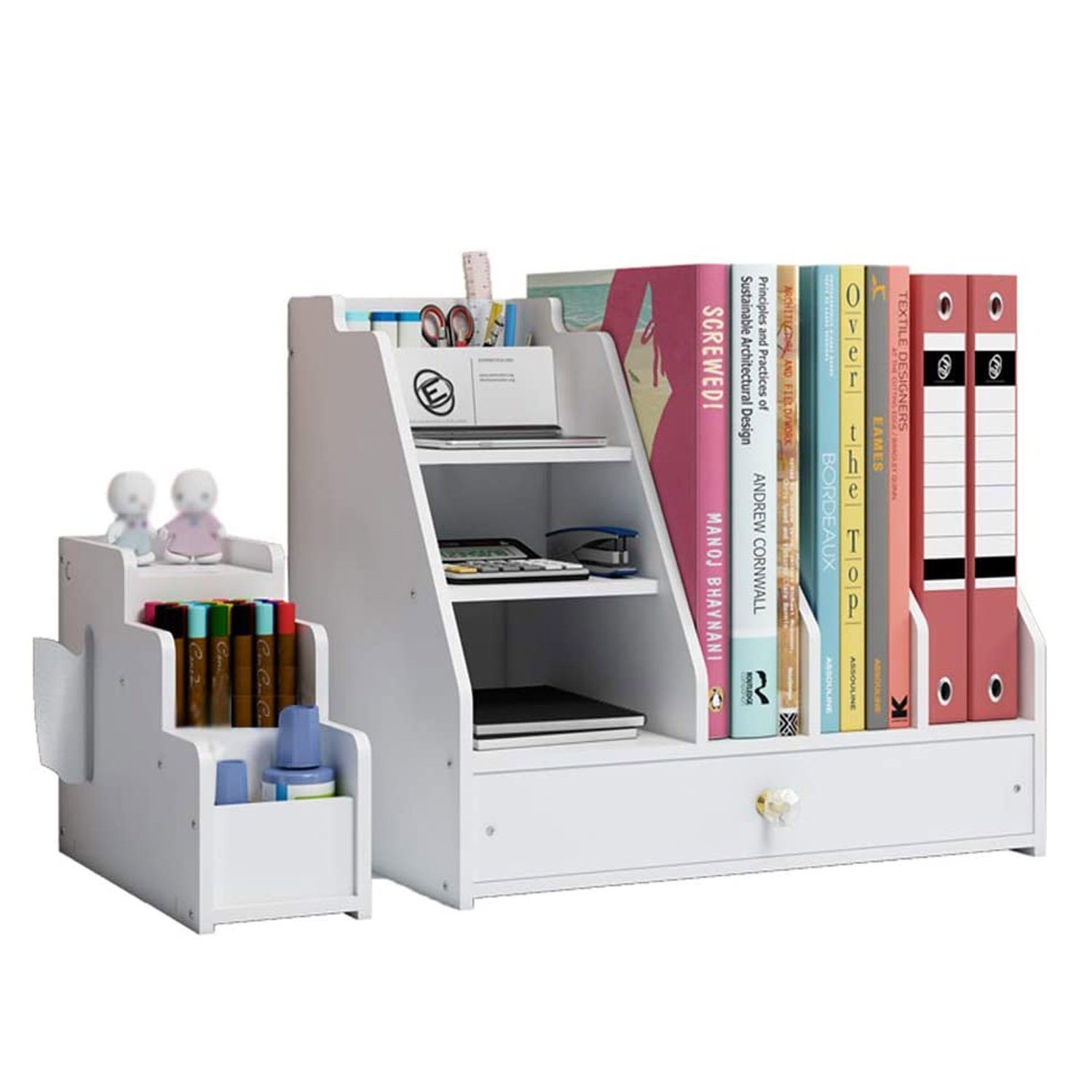 zggzerg Bücherregal Schreibtisch-Organizer, weiß, mit Schublade für Zuhause günstig online kaufen