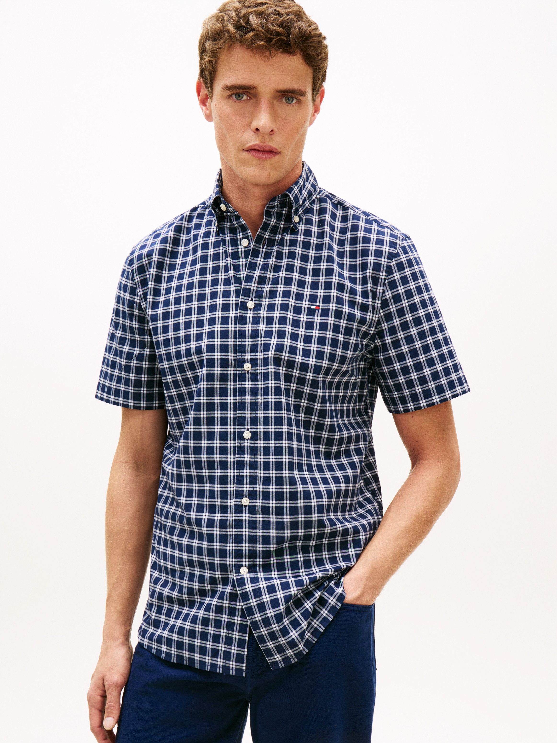 Tommy Hilfiger Kurzarmhemd FLEX POPLIN CHECK Regular Fit Button-Down-Kragen