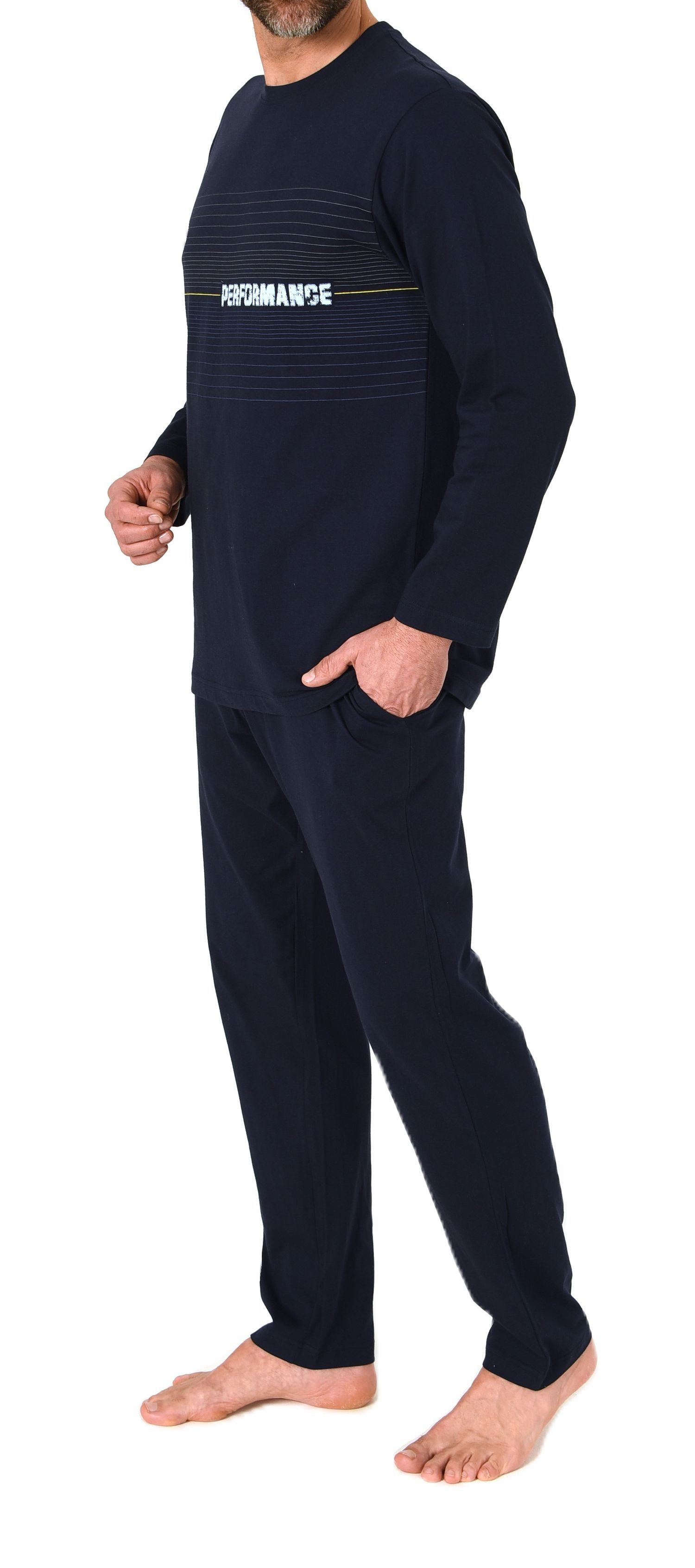 Normann Pyjama Normann Herren Schlafanzug lang Pyjama Frontprint - auch in Übergröße
