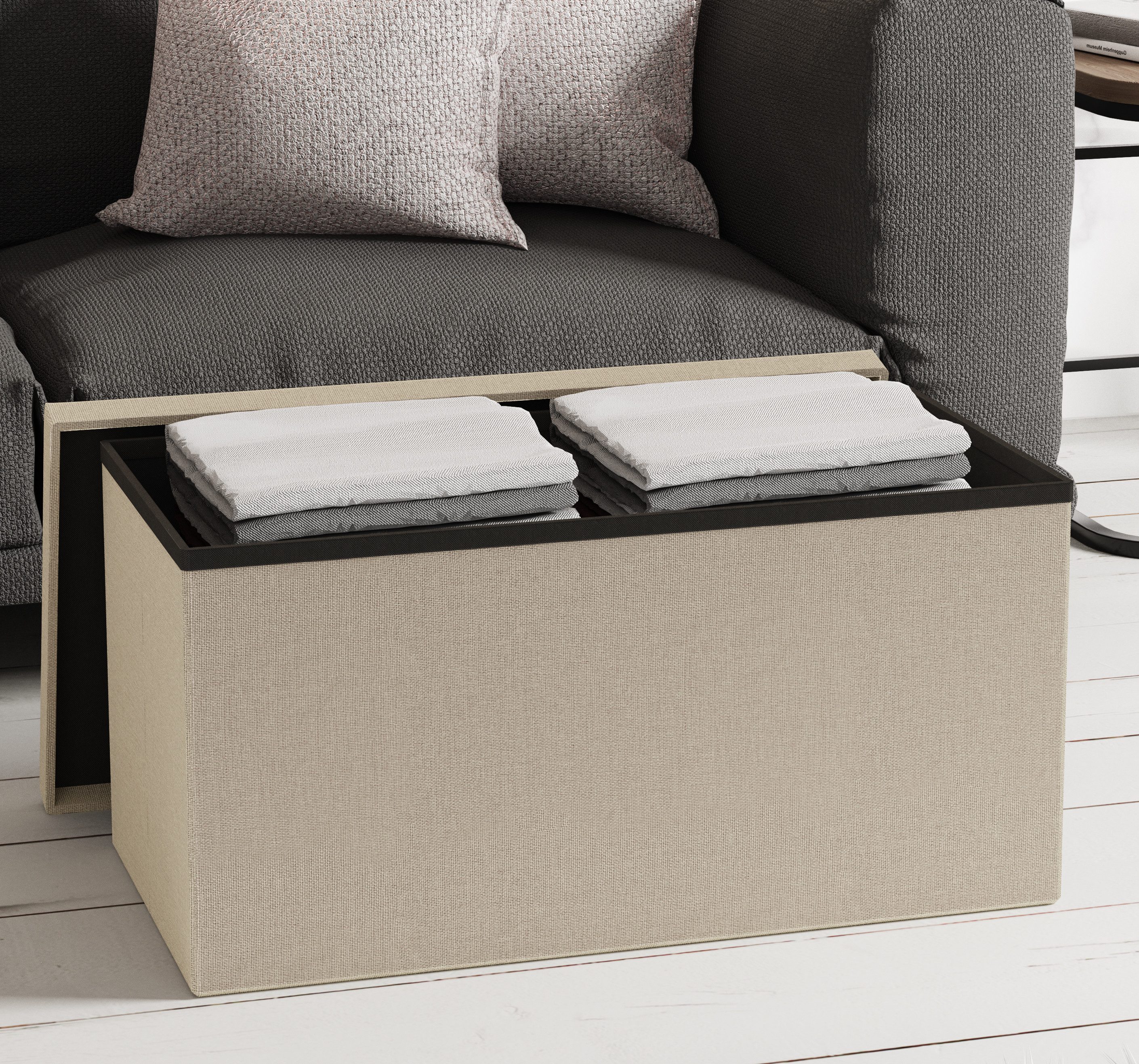 VCM Schuhbank Boxas B. 76 x T. 38 x H. 38 cm, Stoff-Sitztruhe, Kiste für flexiblen Einsatz in allen Wohnräumen – Bild 4 von 5