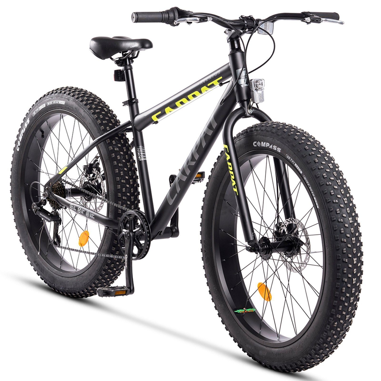 CARPAT SPORT Fatbike 26 Zoll Fat Tire 4.0 Hardtail MTB für Herren Damen und Jungen, 7 Gang Shimano, Kettenschaltung, Alu-Rahmen Fahrrad, Fat Bike Mountainbike