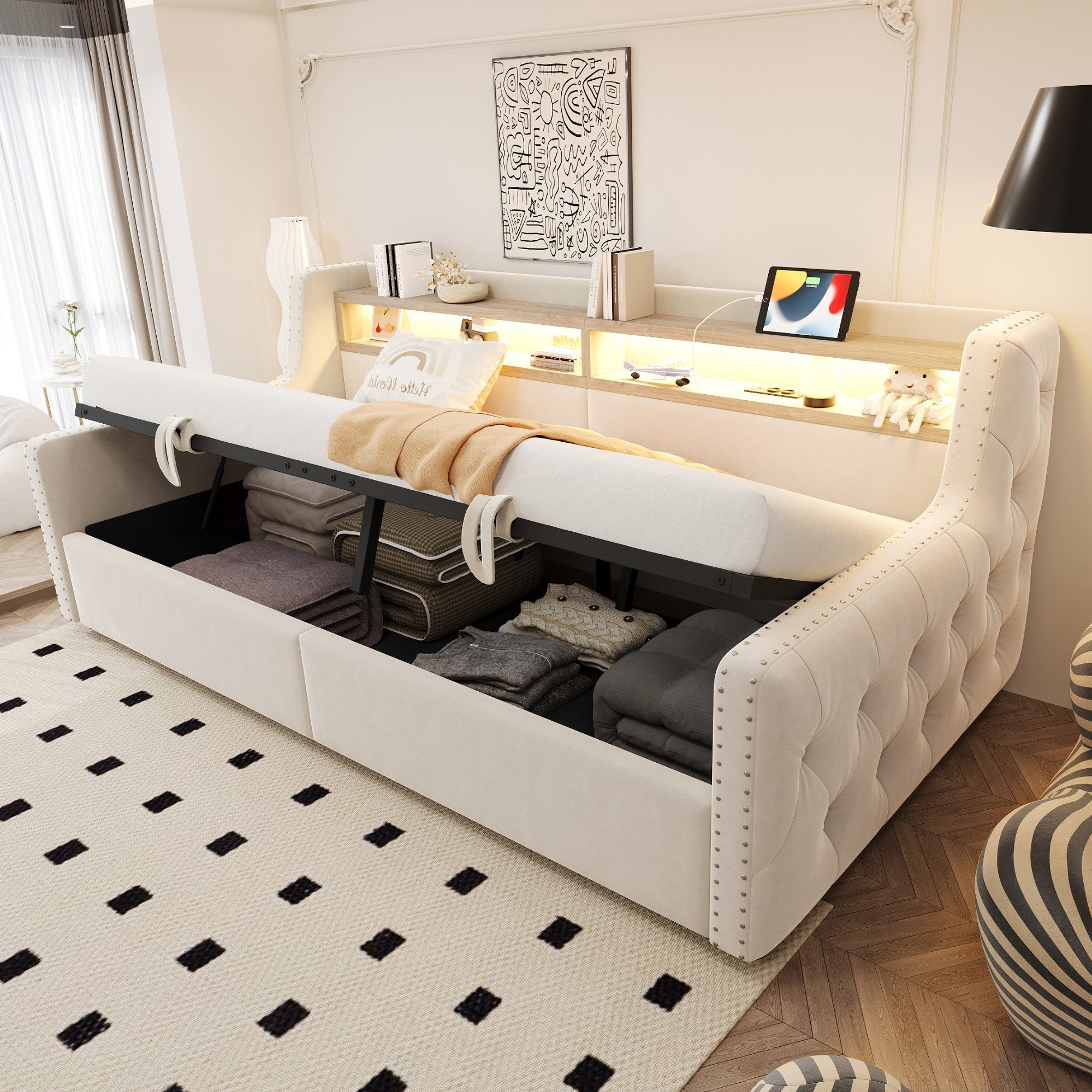 Merax Daybett 90x200cm mit LED-Lichtleiste, Steckdose & USB-Anschluss (Schl günstig online kaufen