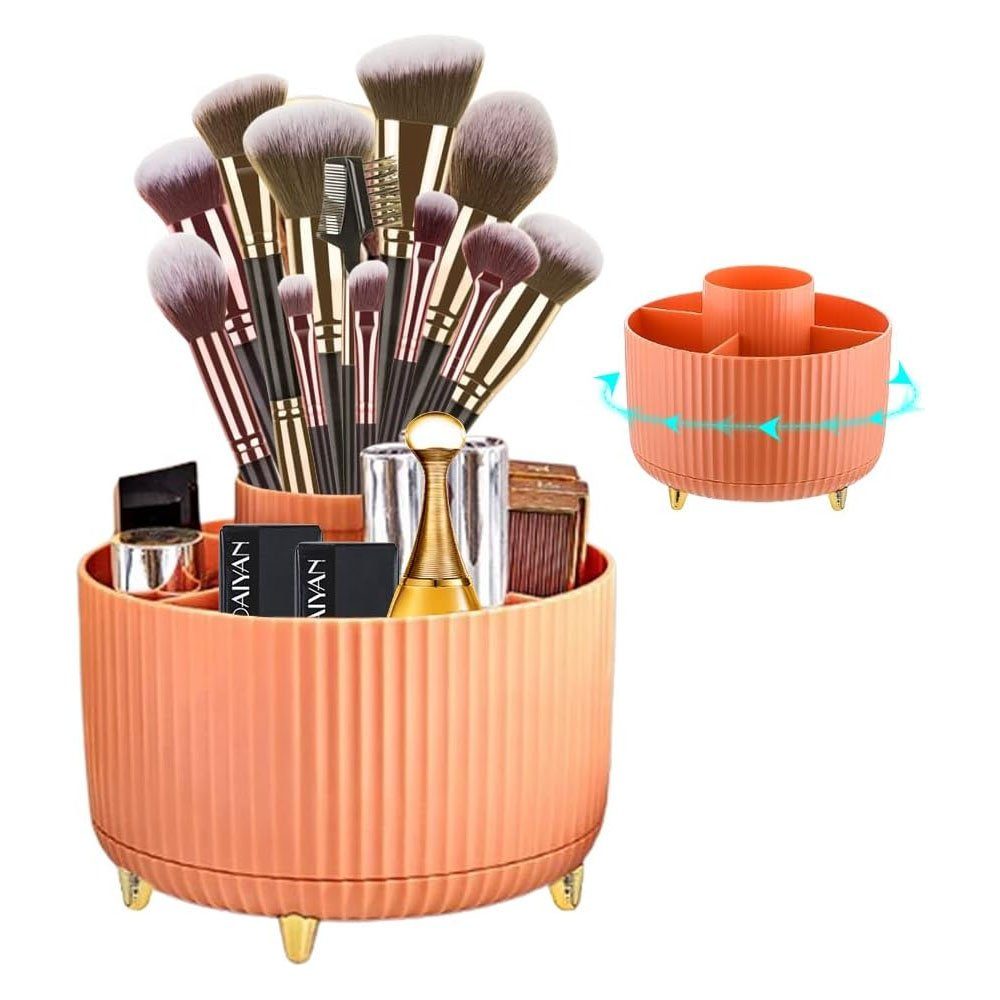 TUABUR Maniküre-Kosmetik-Etui 360 ° drehbarer Pinsel-Organizer, Kosmetikregal Orange