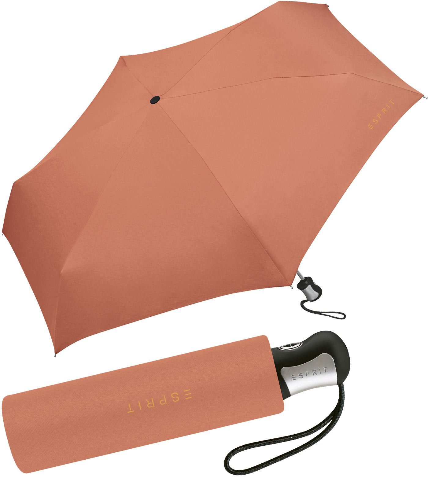 Esprit Taschenregenschirm schöner, kleiner Schirm Damen kräftigen für orange Auf-Zu Farben in - apricot brandy Automatik