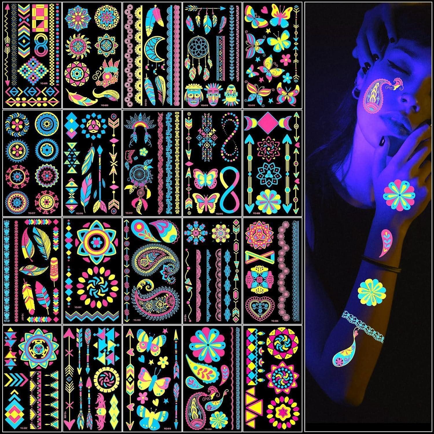 LuxusKollektion Kindertattoo Neon Tattoos Temporäre Schminke UV Body & Face Painting 20 Blätter