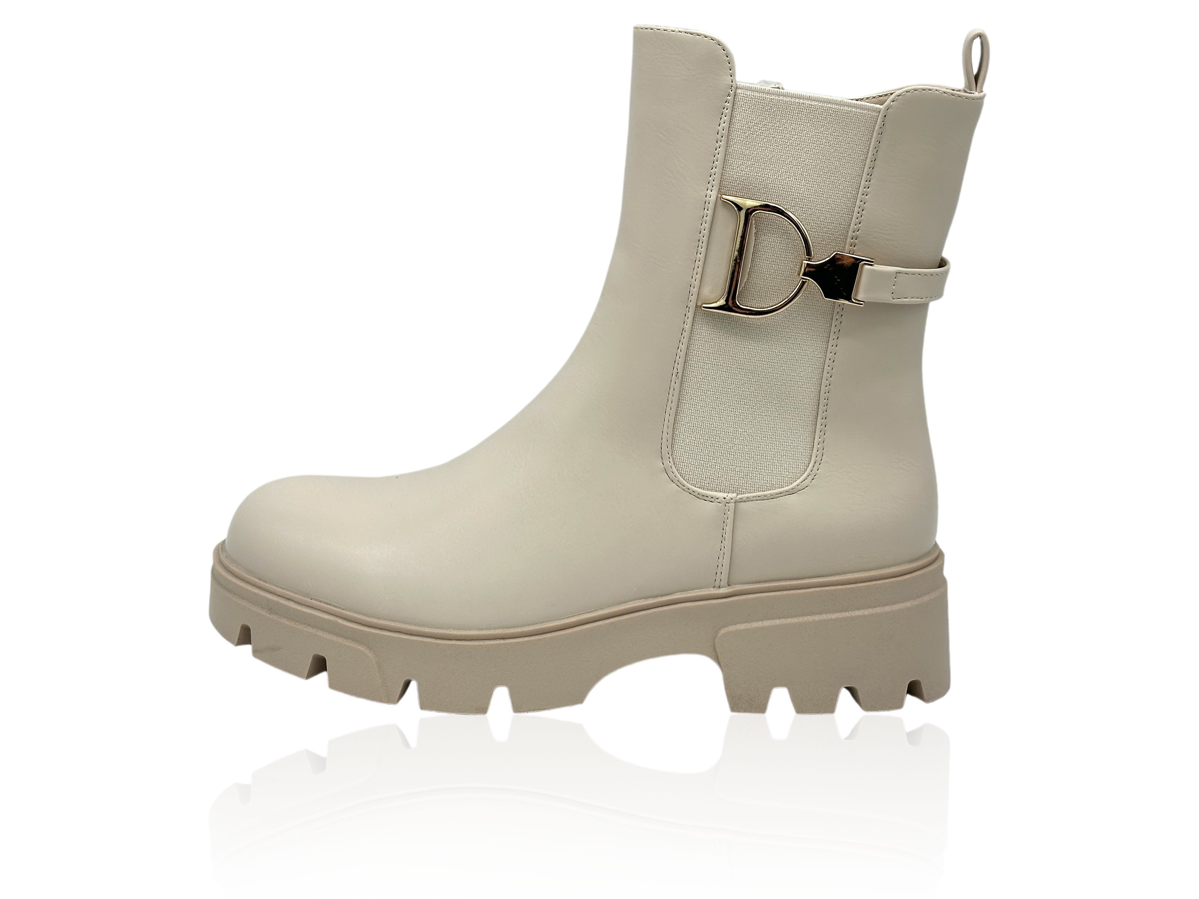 Nowaland Damen Chelsea Boots warm gefüttert mit Reißverschluss und Profilsohle Chelseaboots Mit weichem Warmfutter und goldfarbenem Zierelement