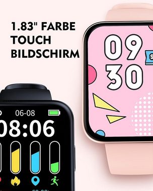 Woneligo Smartwatch (1,83 Zoll, Android iOS), 14 Tage Akkulaufzeit Damen mit 5ATM Wasserdichte SOS 100+ Sportmodi