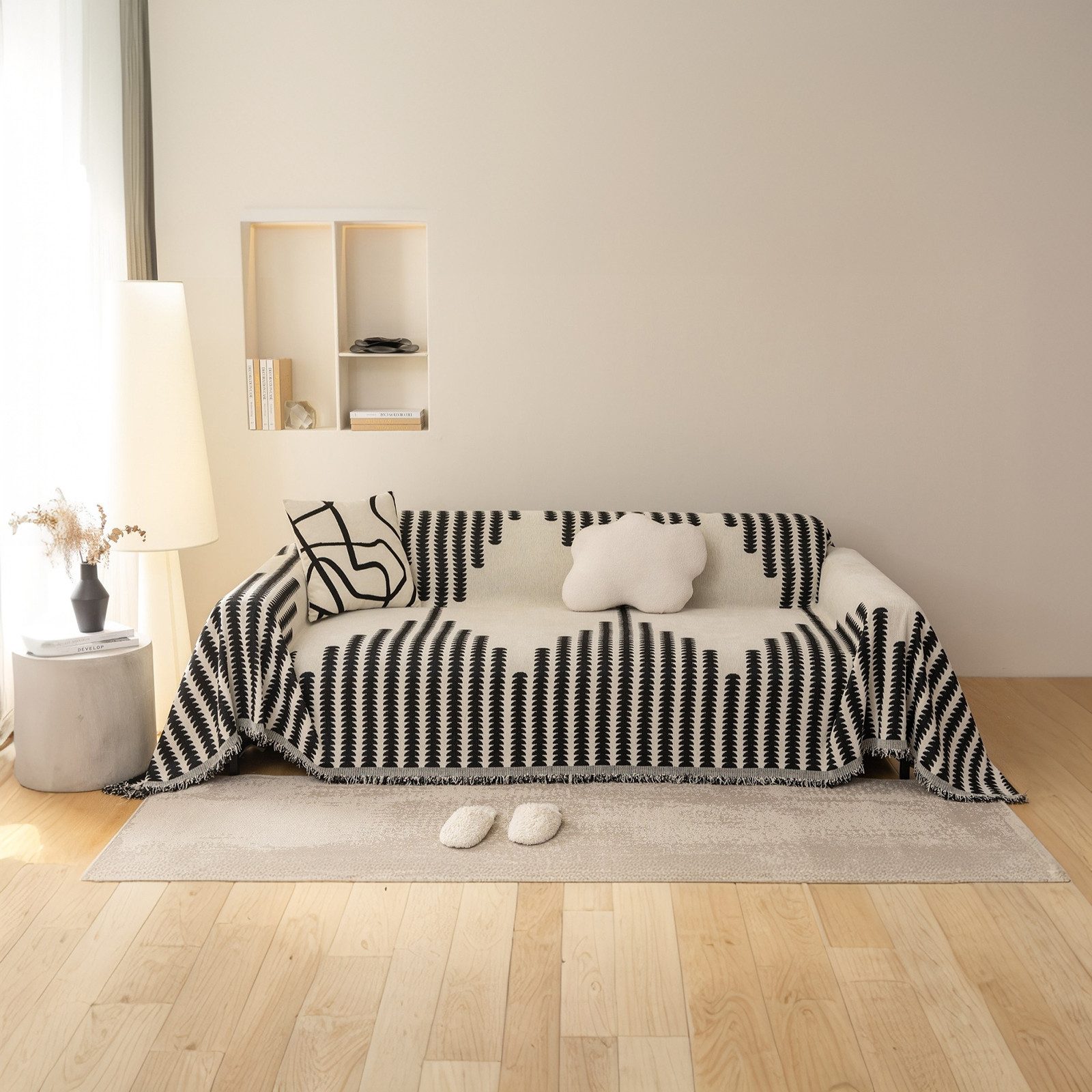 BTTO Sofahusse Geometrische Sofabezug Couchbezug mit Quasten, Weich Sofa Deckenbezug für Wohnzimmer Schlafzimmer