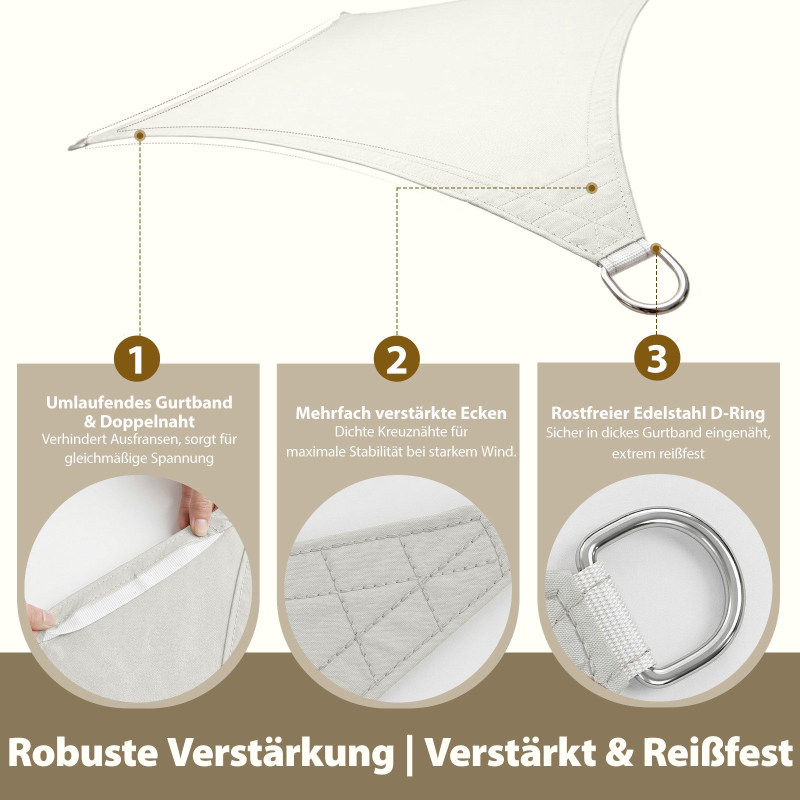 Sekey Sonnensegel Wasserdicht Rechteckig Sonnenschutz UV Schutz Balkon Terrasse Garten, BxT: 200 x 300 cm, Creme