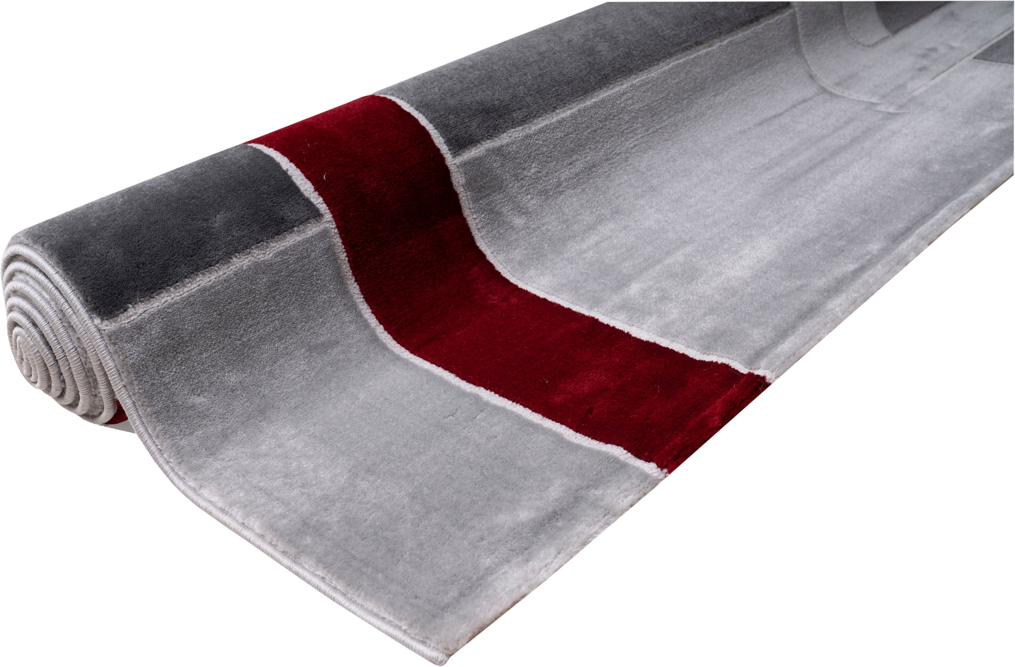 Teppich rechteckig, mm, elegant handgearbeitetem 12 Höhe: mit rot Anesa, Kurzflor, flach, affaire, Konturenschnitt, Home