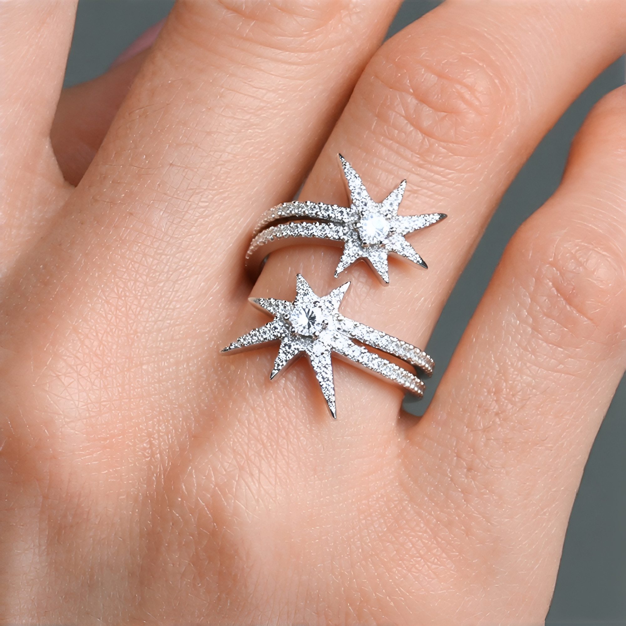 Cavill Silberring 1,18 ct Zirkon Damenring, Stern-Design, 925er platin Silber (1-tlg)