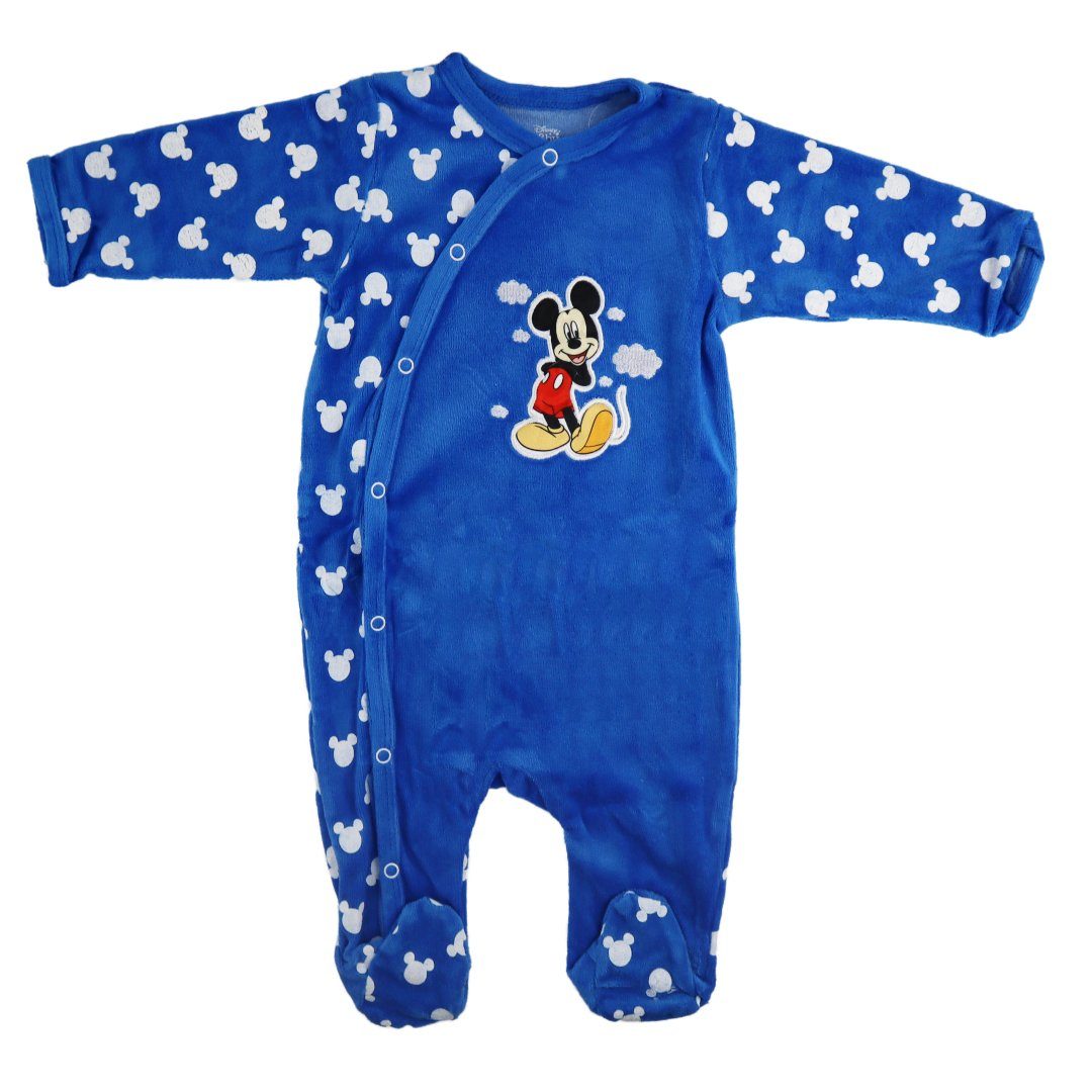Disney Langarmwickelbody Disney Mickey Maus Baby Kleinkind Velour Strampler Einteiler Gr. 62 bis 92 Blau