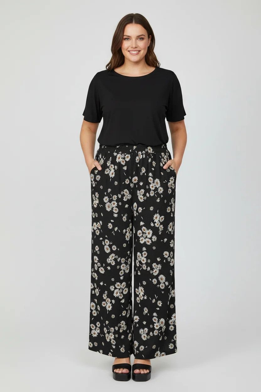 Bequeme Jeans Weite Hose mit Gänseblümchenmuster