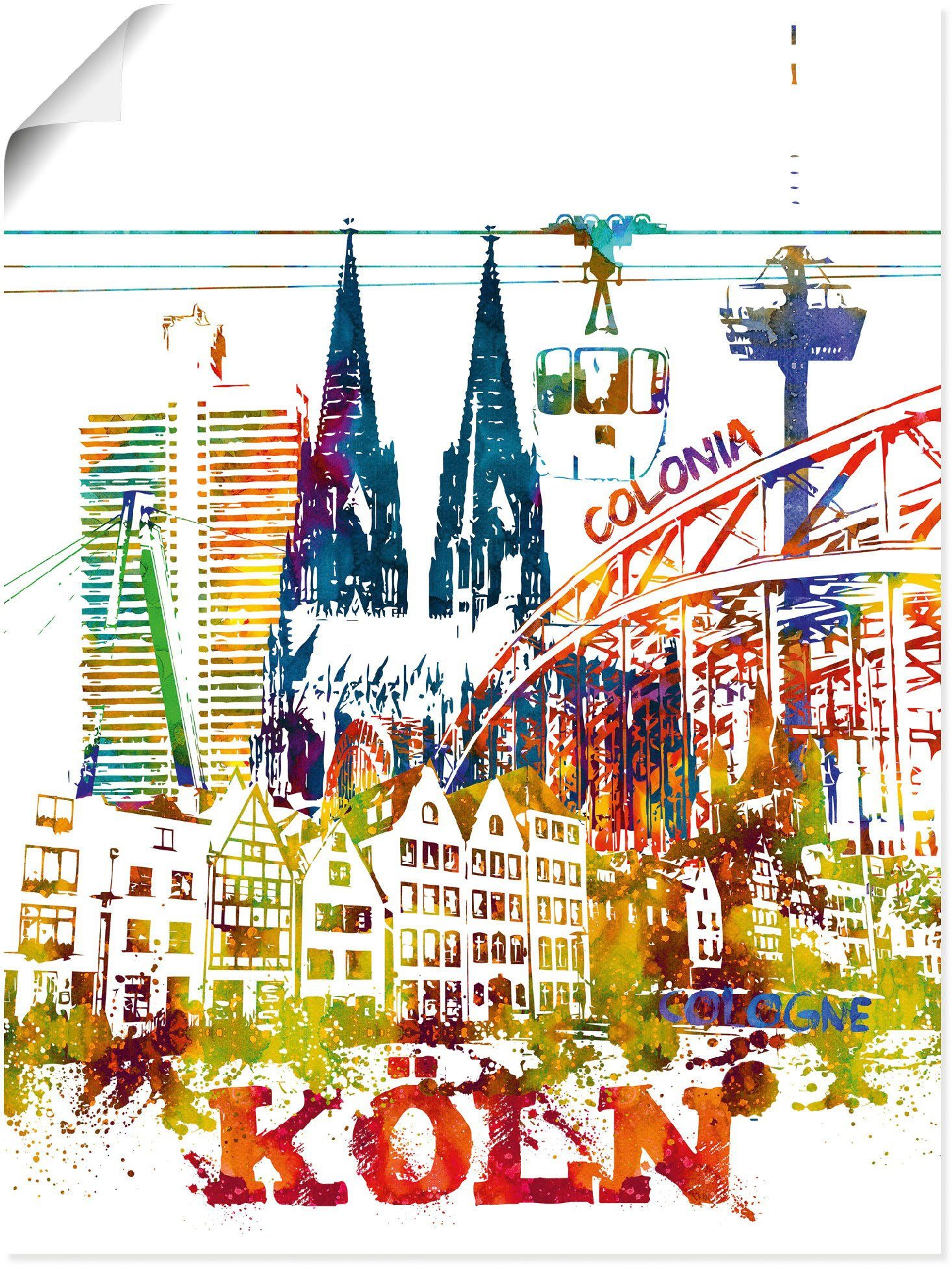 Artland Leinwandbild Köln Dom Grafik, Köln (1 St), auf Keilrahmen gespannt