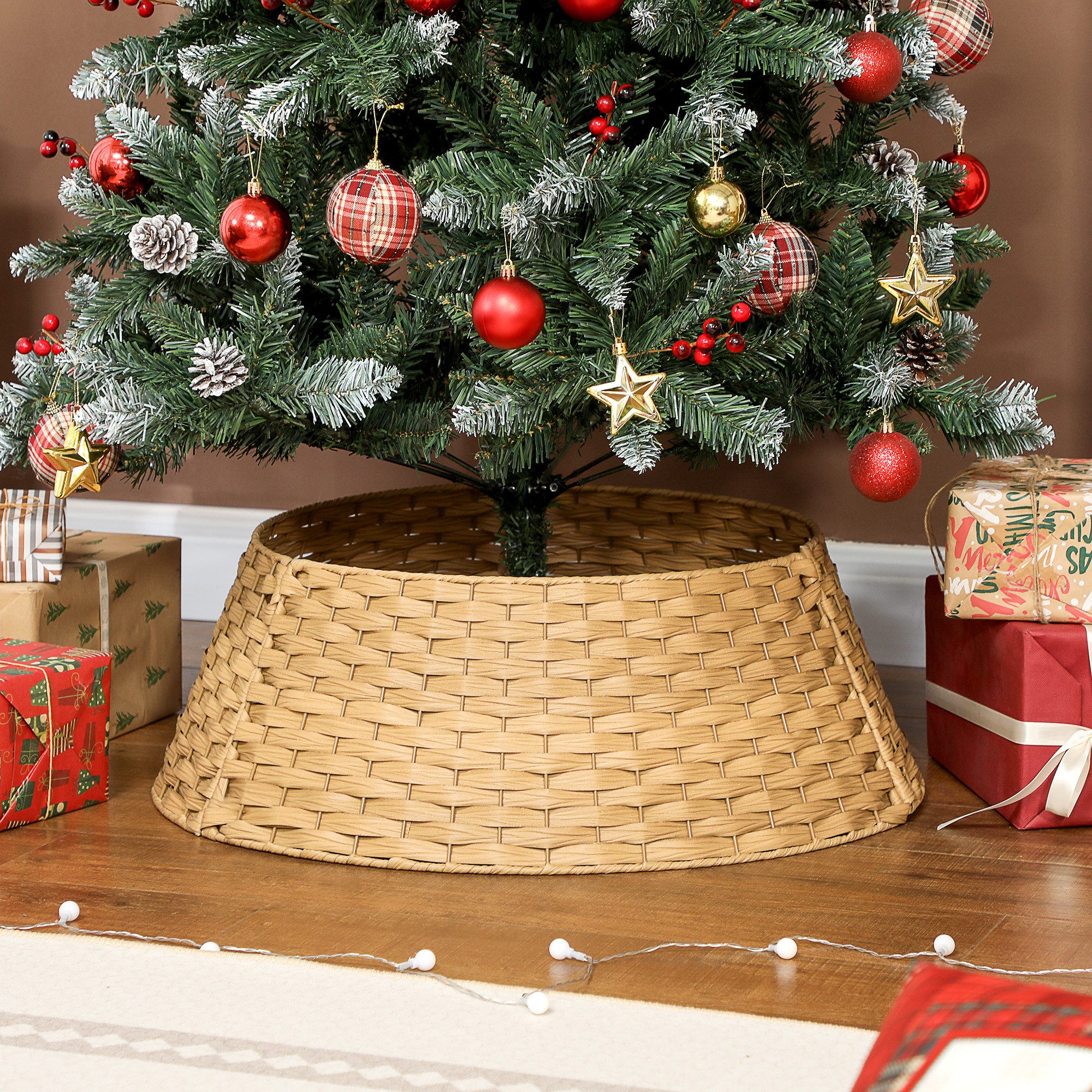 HOMCOM Christbaumständer Weihnachtsbaumkragen (Weihnachtsbaumrock aus Kunststoff, 1-tlg., Ø 68cm Weihnachtsbaum Kragen), für Zuhause, Party, Аксессуары для дома, Naturholz