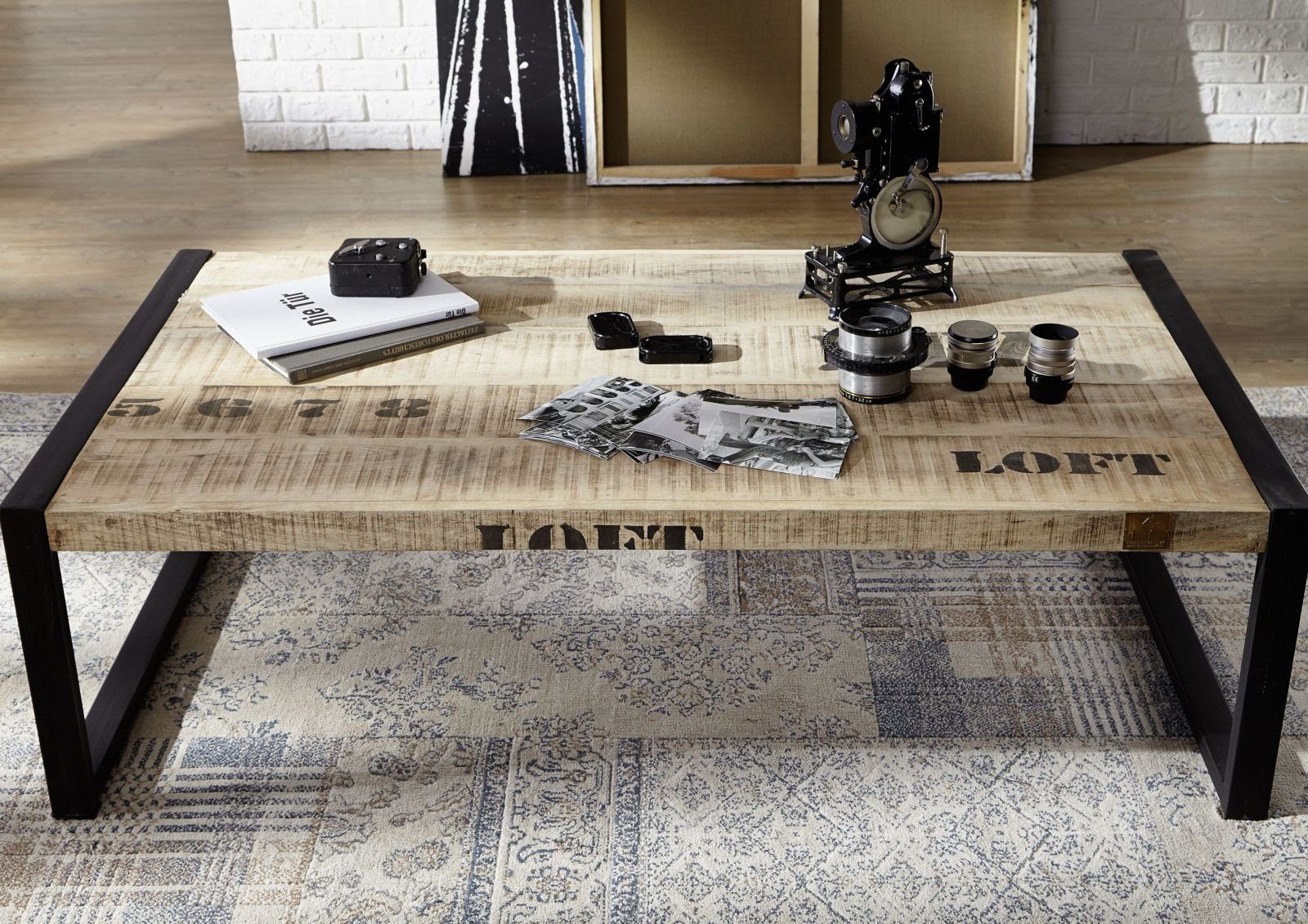 Massivmoebel24 Couchtisch FACTORY (Massivholz, Massivholztisch), Couchtisch Mango 140x80x40 natur bedruckt FACTORY #111
