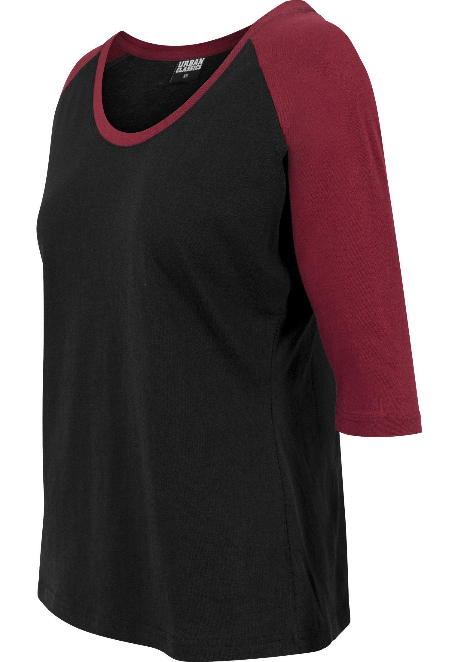 Ladies Tee (1-tlg) black/burgundy CLASSICS 3/4 Contrast Raglan Damen Kurzarmshirt URBAN