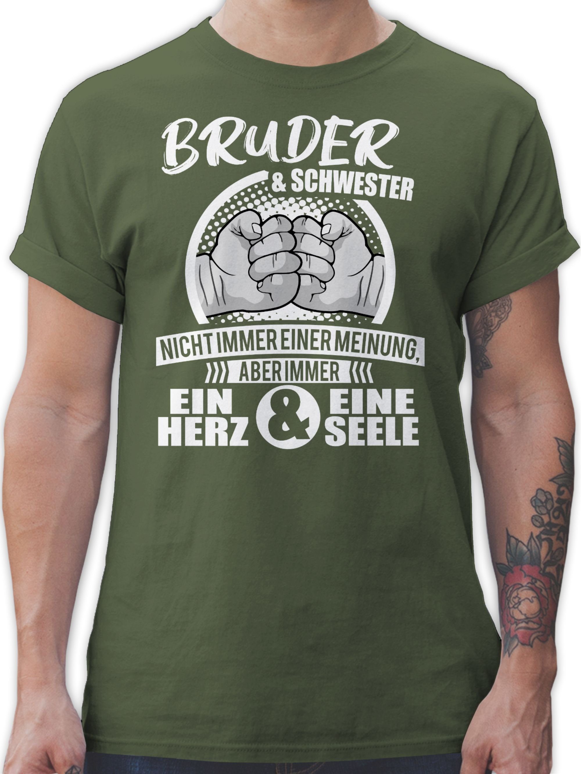 ein Immer & & T-Shirt Herz Familie Schwester eine Army Seele 03 Bruder Grün Shirtracer