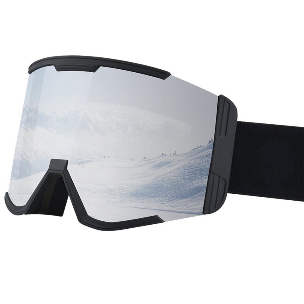 Rouemi Skibrille Skibrille für Erwachsene, Silberfarben doppellagige Anti-Beschlag-HD-Brille