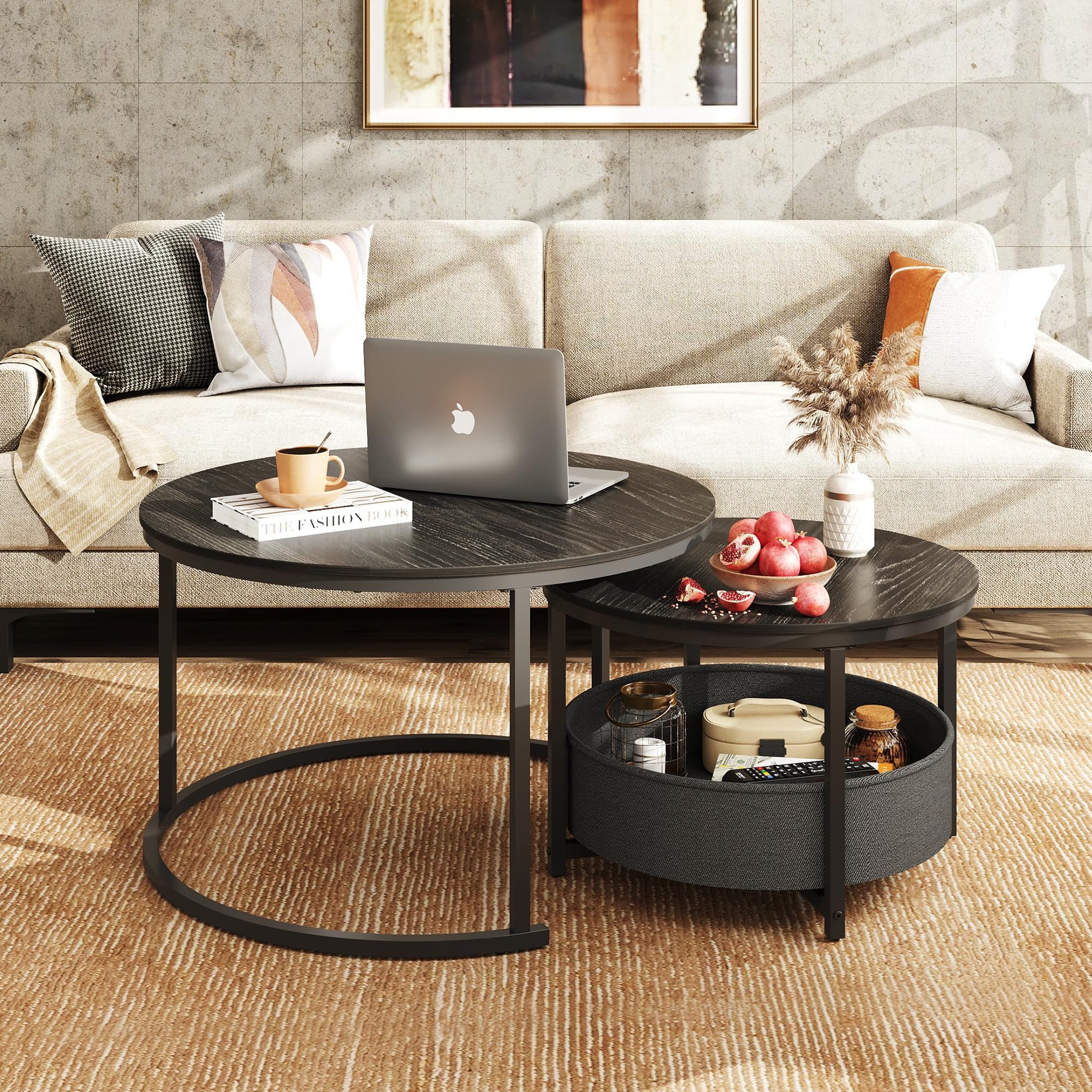 WLIVE Couchtisch Couchtisch 2er‑Satztisch rund mit Stauraum, (Beistelltisch günstig online kaufen