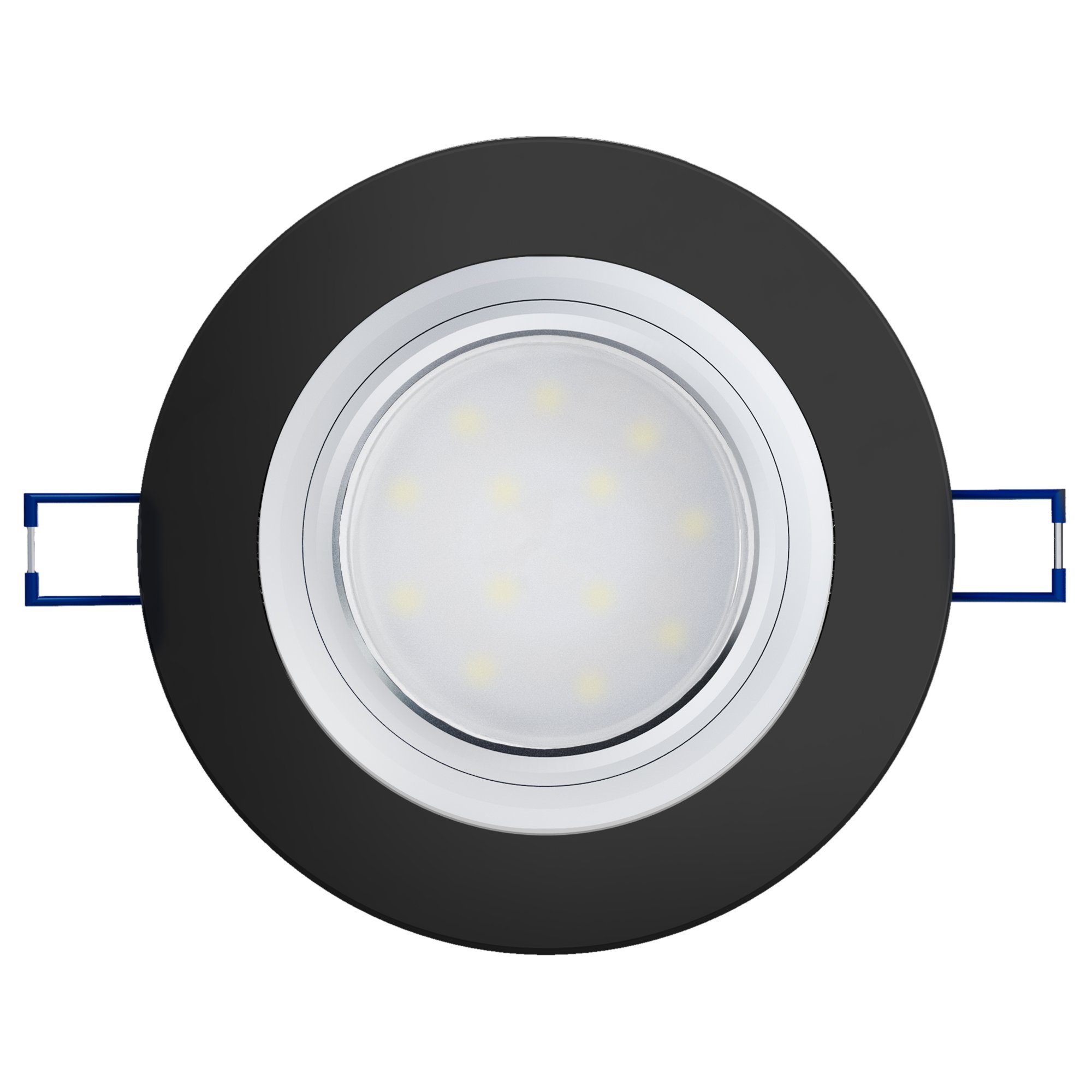 Einbaustrahler rund mit flach 230V, SSC-LUXon Modul LED Neutralweiß LED Einbaustrahler LED Glas & extra schwarz