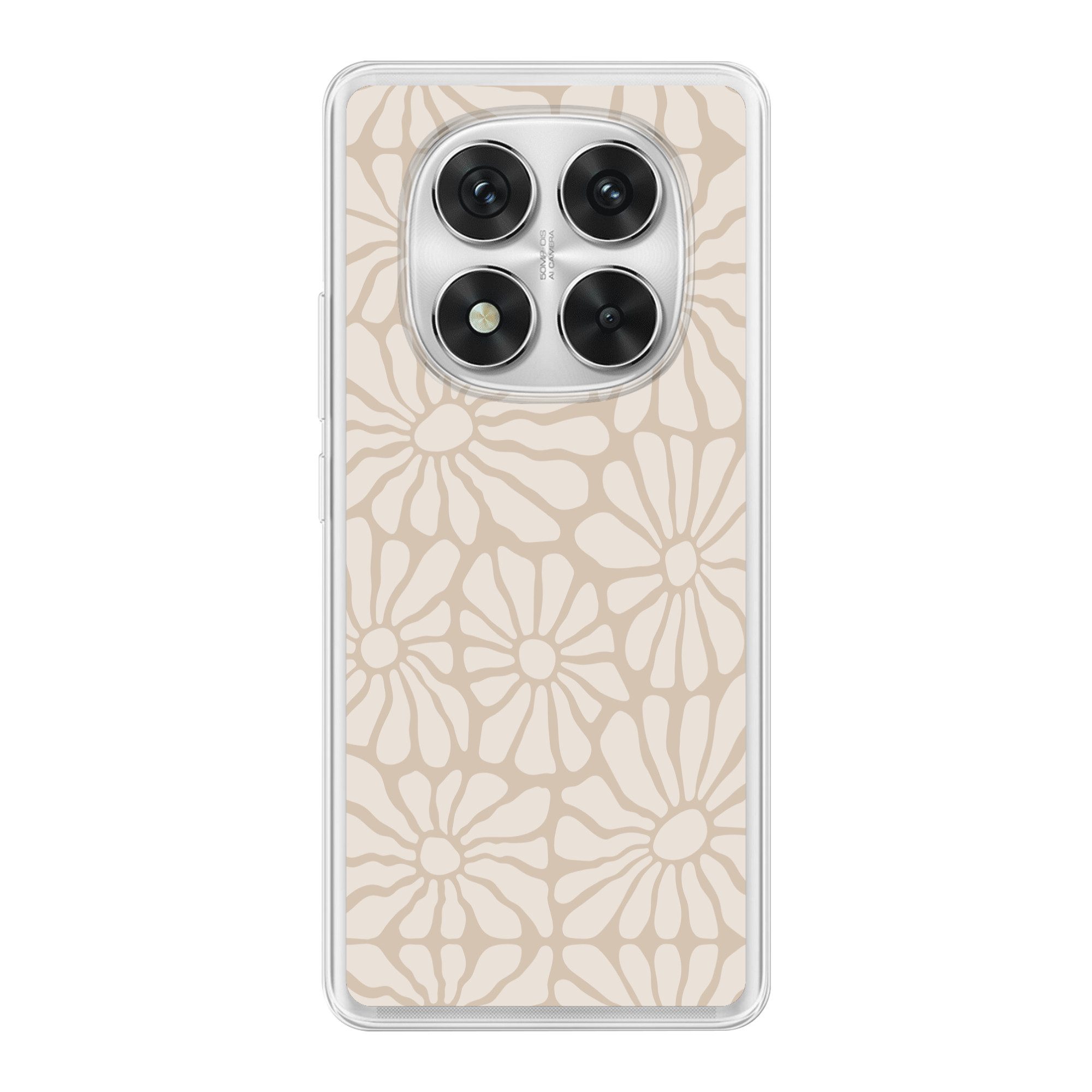 MuchoWow Handyhülle für Xiaomi Redmi Note 14 Pro Floral - Druck - Beige - Braun - Minimali, Phone Case, Silikon, Schutzhülle Dünn