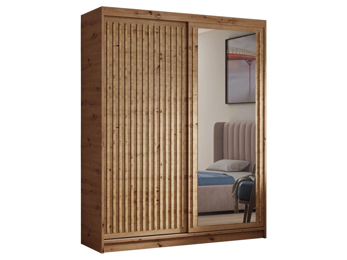 Beautysofa Kleiderschrank Donatello (Schrank mit Schiebetüren, Stange und Regalen, verschiedene Breiten und Farben wählbar)