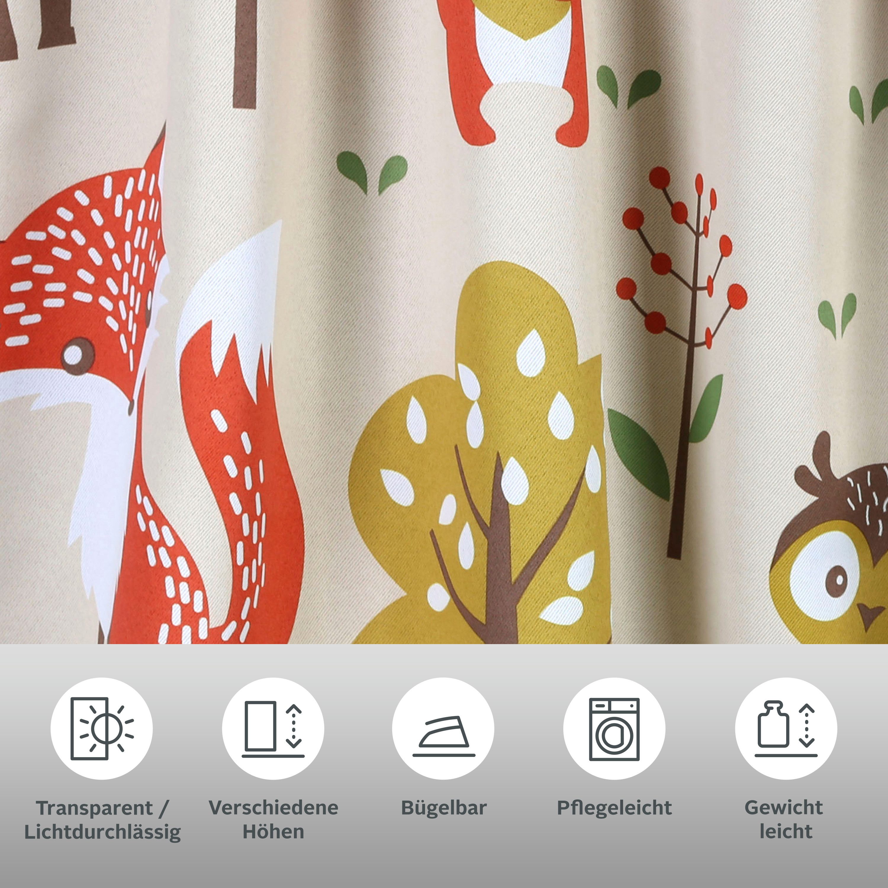 my home Verdunkelungsvorhang Waldtiere (1 St), Multifunktionsband, verdunkelnd, bedruckt, blickdicht, verschiedene Größen