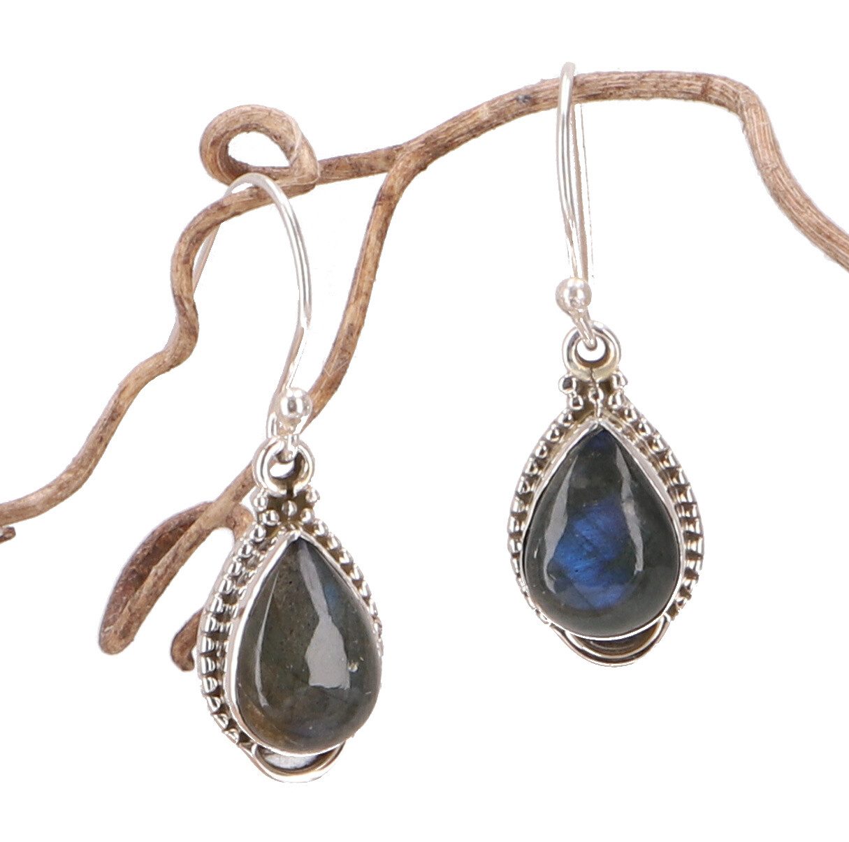 Guru-Shop Paar Ohrhänger Indische Boho Silberohrringe, tröpfenförmige..