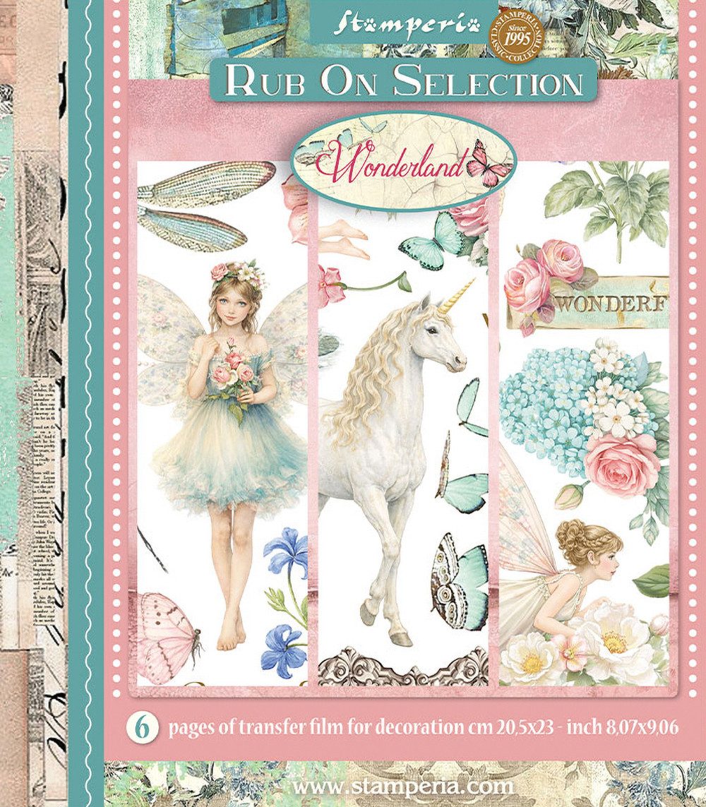 Stamperia Dekorationsfolie XL Rub On Sortiment Wonderland, 6 Blatt