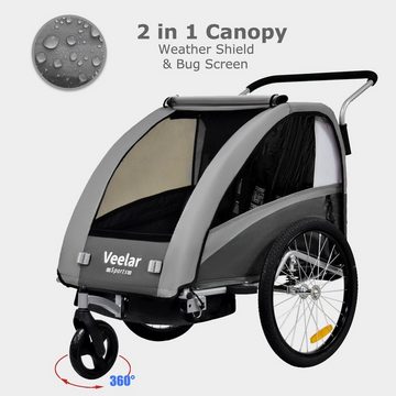 TIGGO Fahrradkinderanhänger Fahrradanhänger Kinderfahrradanhänger mit Buggy Set + Federung, geeignet für 1-2 Kinder