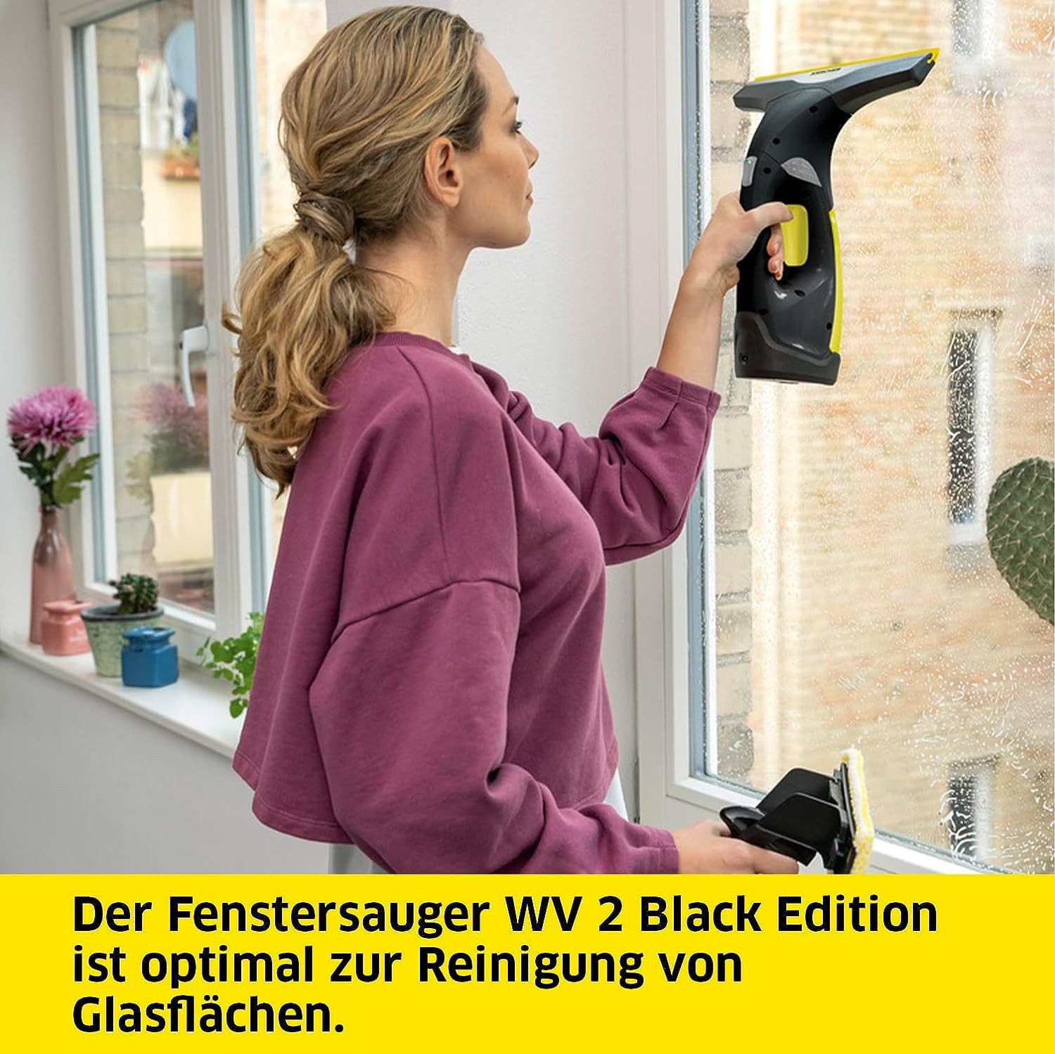 KÄRCHER Akku-Saugwischer Akku-Fenstersauger WV 2 Plus N - Perfekte Fensterreinigung, auch für Fliesen, Spiegel, Duschkabinen, Glastische