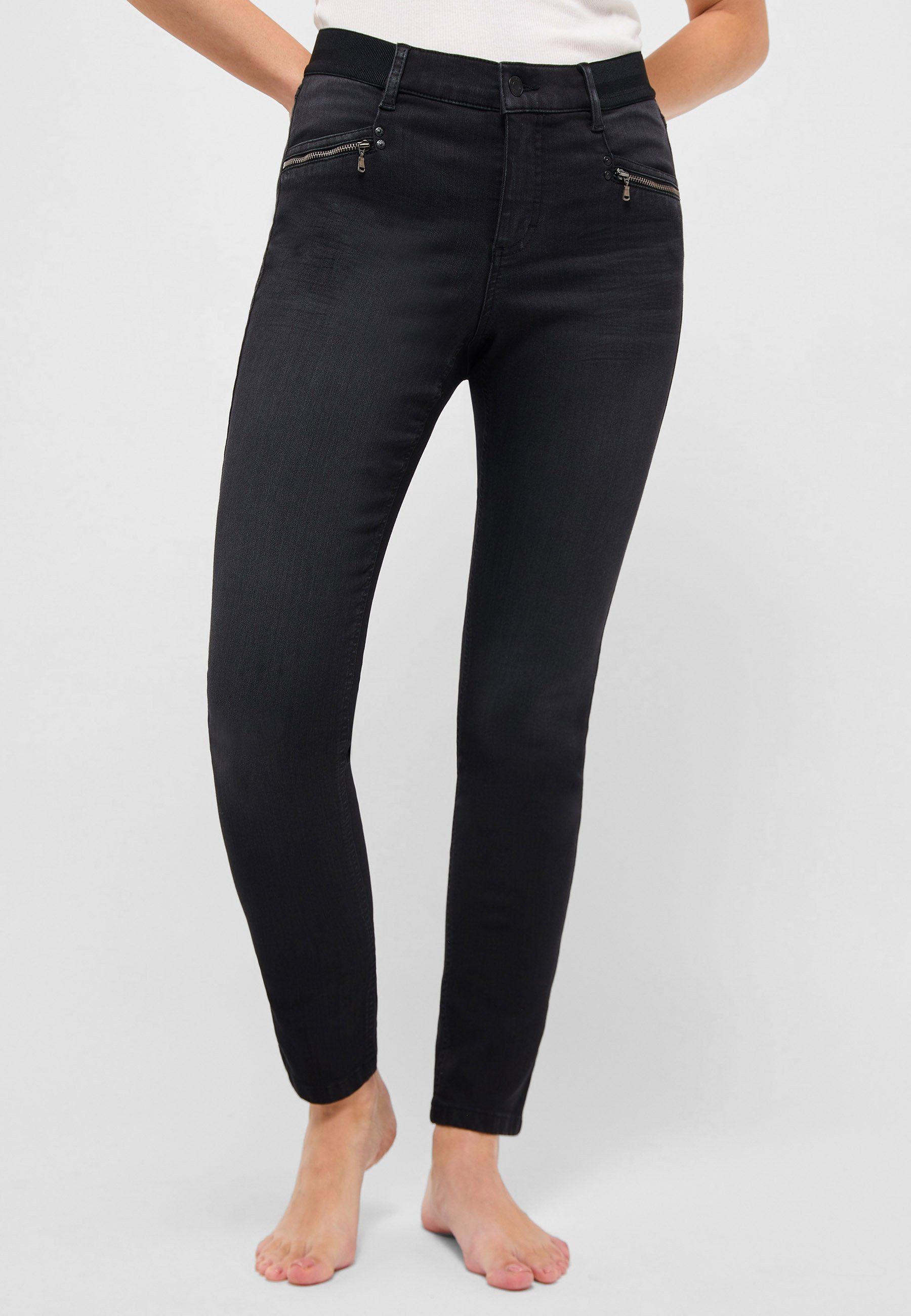ANGELS Slim-fit-Jeans Jeans One Size mit Zip Detail mit Reißverschluss grau