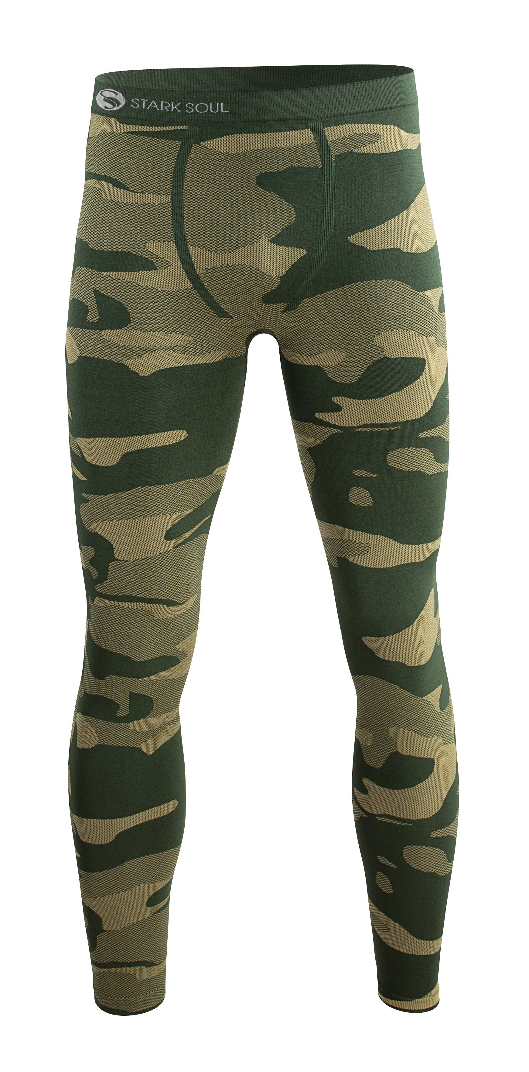 - Stark Soul® Bund Thermo-Funktionsunterwäsche, Funktionshose Camouflage, elastischem mit Seamless, Funktionshose Herren Grün