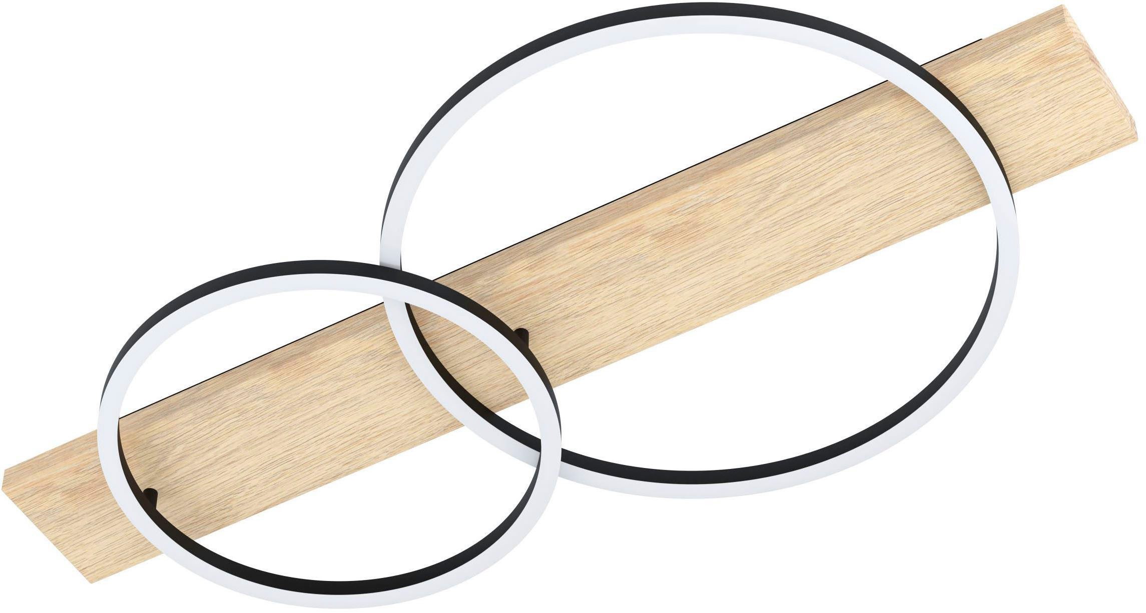 EGLO Deckenleuchte Boyal Deckenlampe, FSC zertifiziert, Flurlampe, Wohnzimmerlampe, Lampe, LED fest integriert, Warmweiß, Wand-/Deckenleuchte - L78 x B40 x H9 cm - schwarz, braun