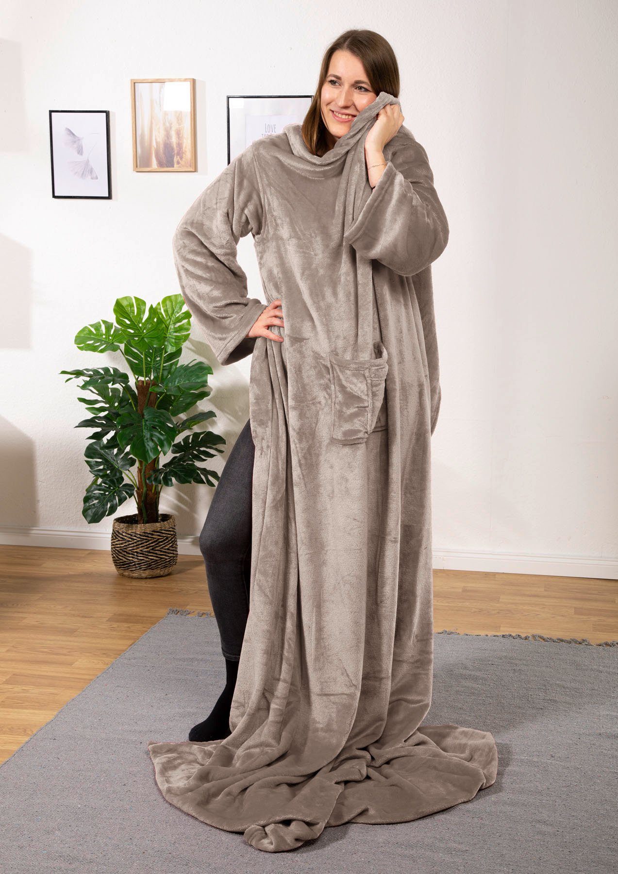 Wohndecke Kuscheldecke mit Ärmeln Super Soft Flanell Decke, heimtexland, Ärmeldecke mit 2 Taschen und Fußsack – Bild 2 von 5