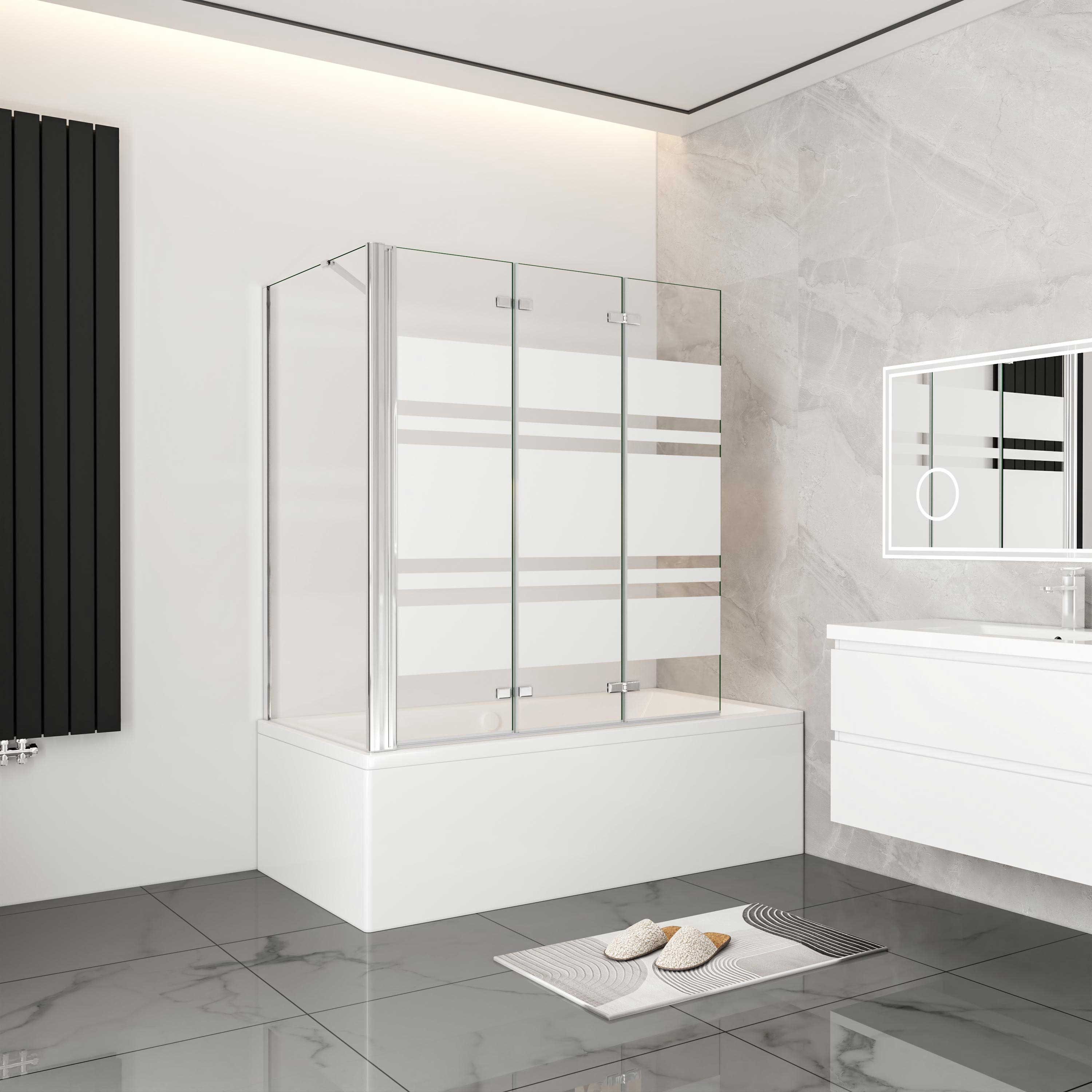 duschspa Badewannenaufsatz 140cm Faltwand mit Seitenwand Duschabtrennung Milchglas Streifen, Sicherheitsglas, (Set), Nano Glas