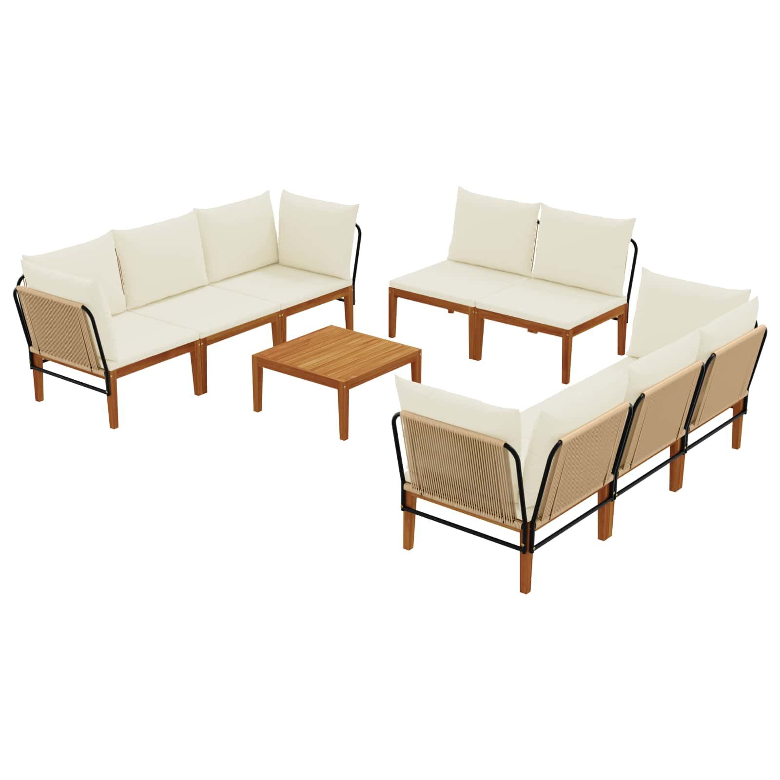 vidaXL Sofaelement 9 Stk. Massives nholz & Seil Natur (9 St)