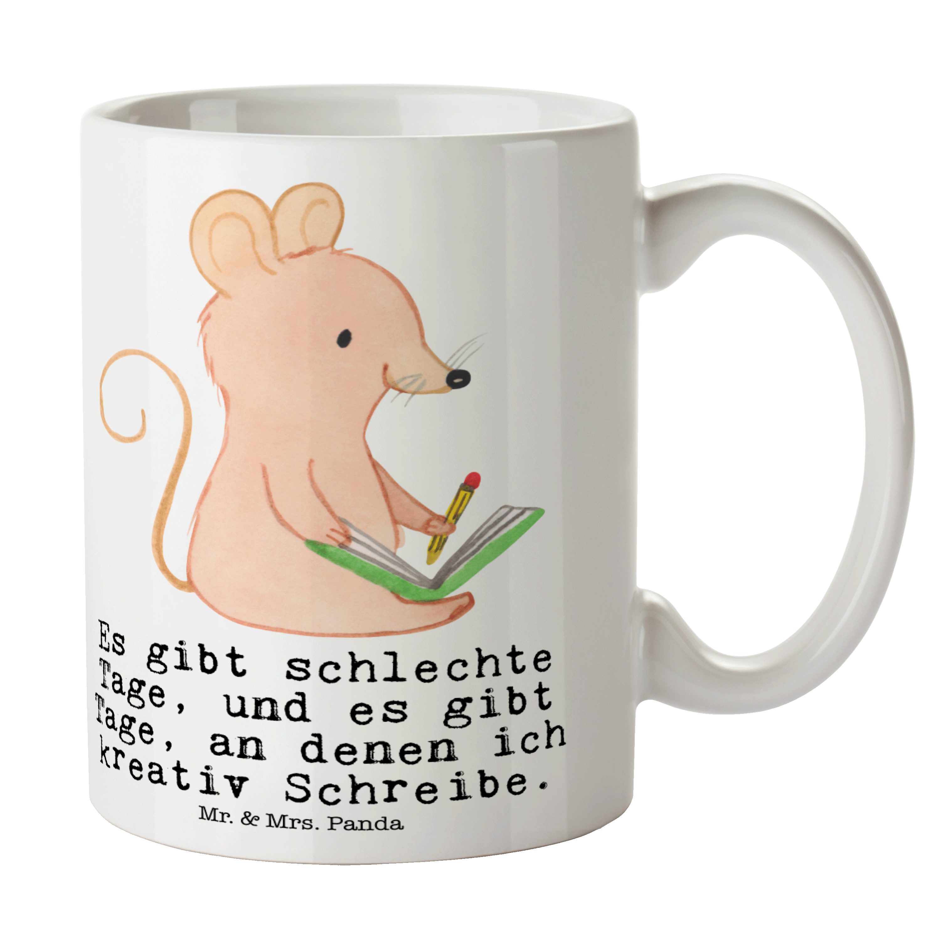 Mr. & Mrs. Panda Tasse Maus Kreatives Schreiben Tage - Weiß - Geschenk, Teebecher, Schenken, Keramik