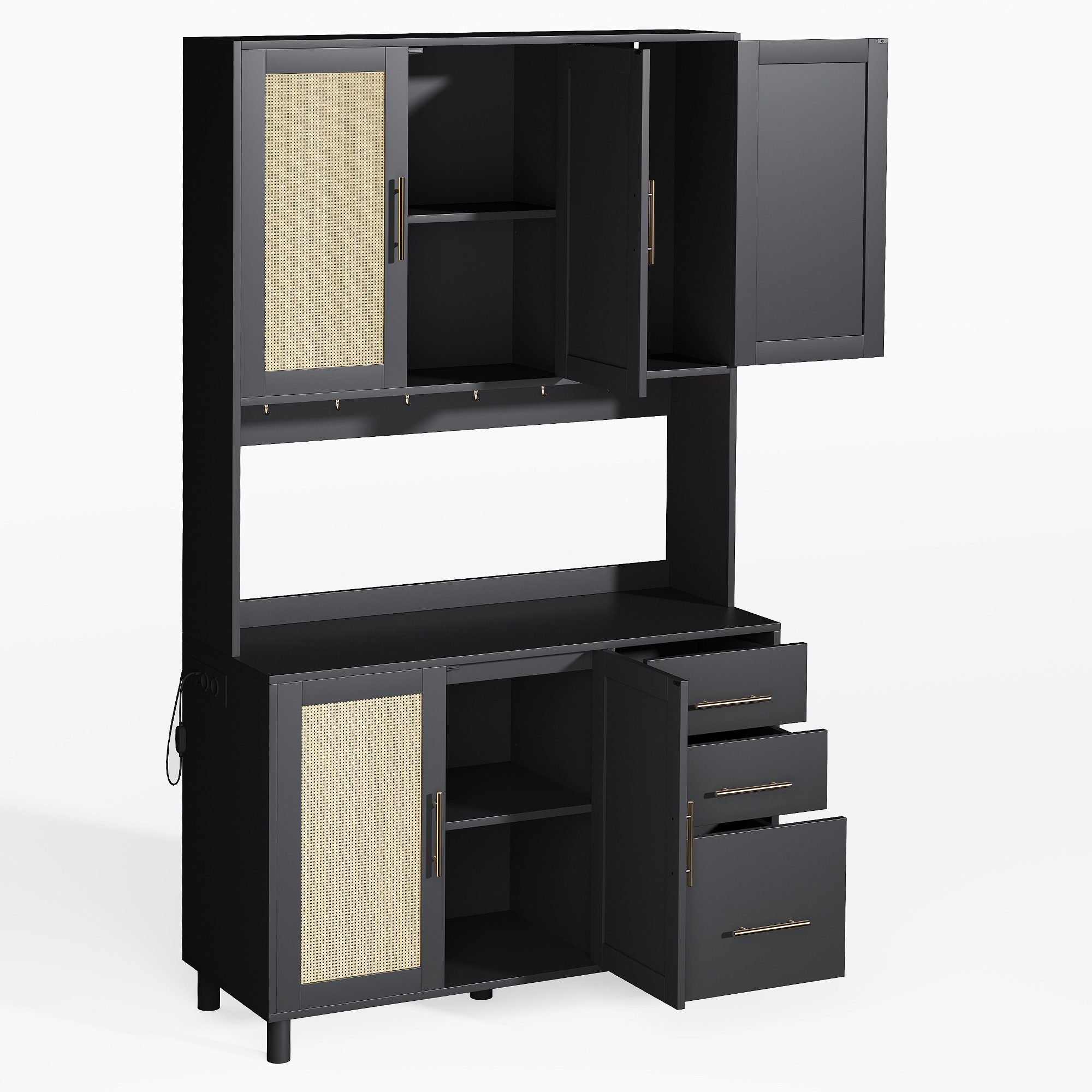 Odikalo Küchenbuffet Buffetschrank Sideboard Schubladen Natur/Schwarz günstig online kaufen