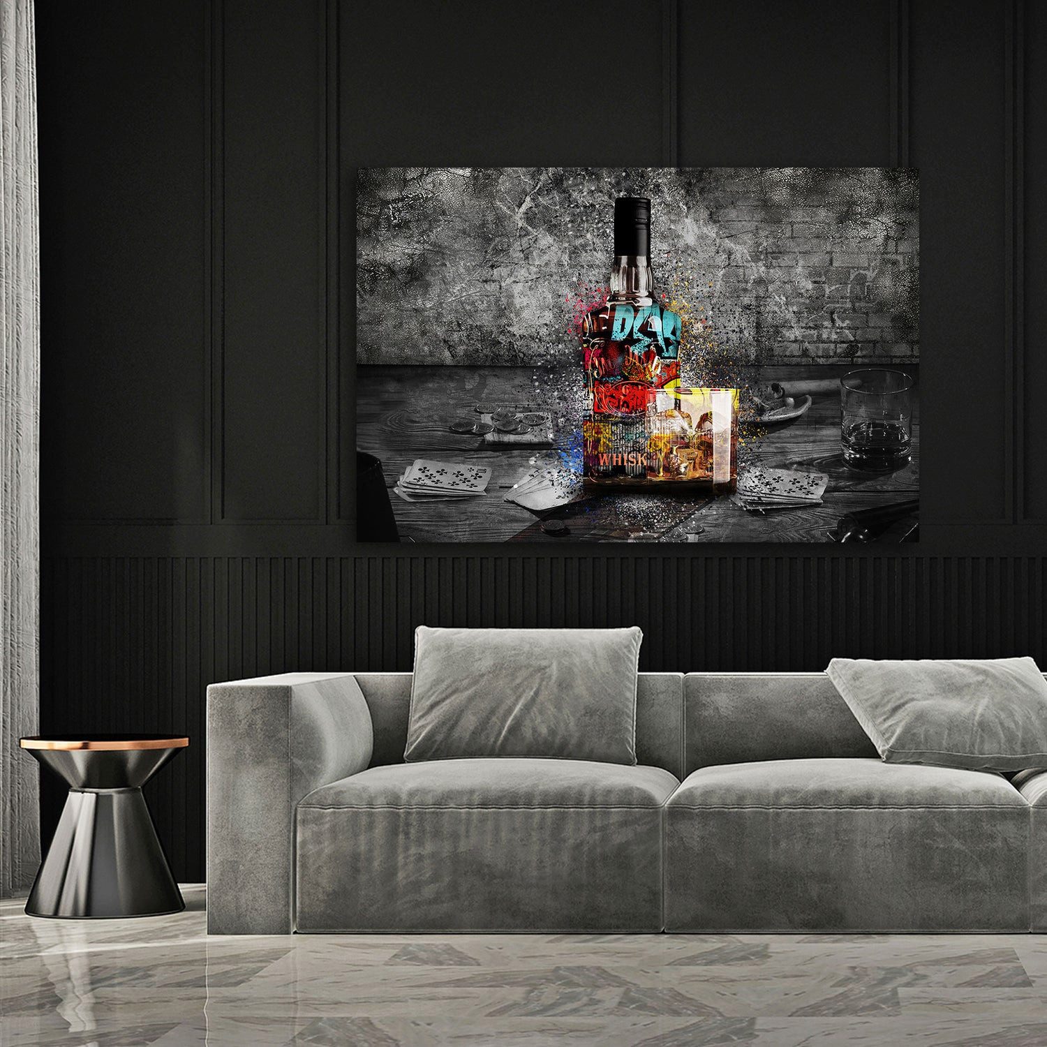 Artedinoi Leinwandbild Whisky Casino Poker Pop Art Leinwandbild Wandbild XXL Deko, Whisky, Poker und Casino