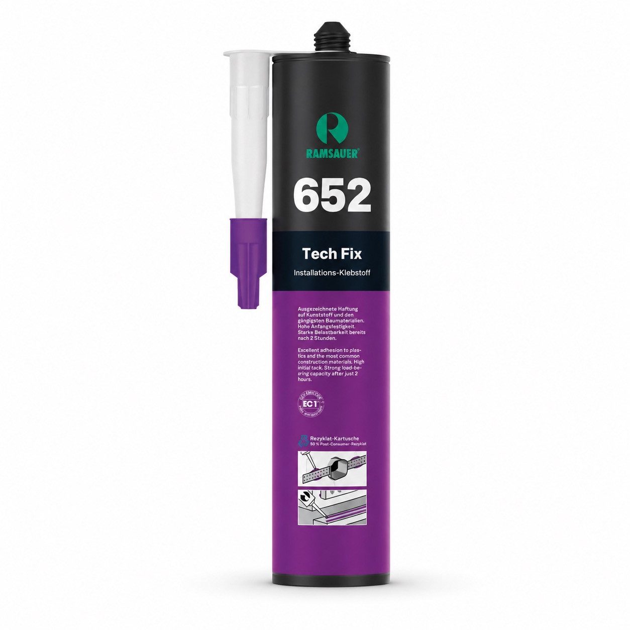 Ramsauer Montagekleber 652 Tech Fix Installation SMP Klebstoff 310ml / 470g, Hybrid-Klebstoff für Unterputzdosen & Kabelkanäle