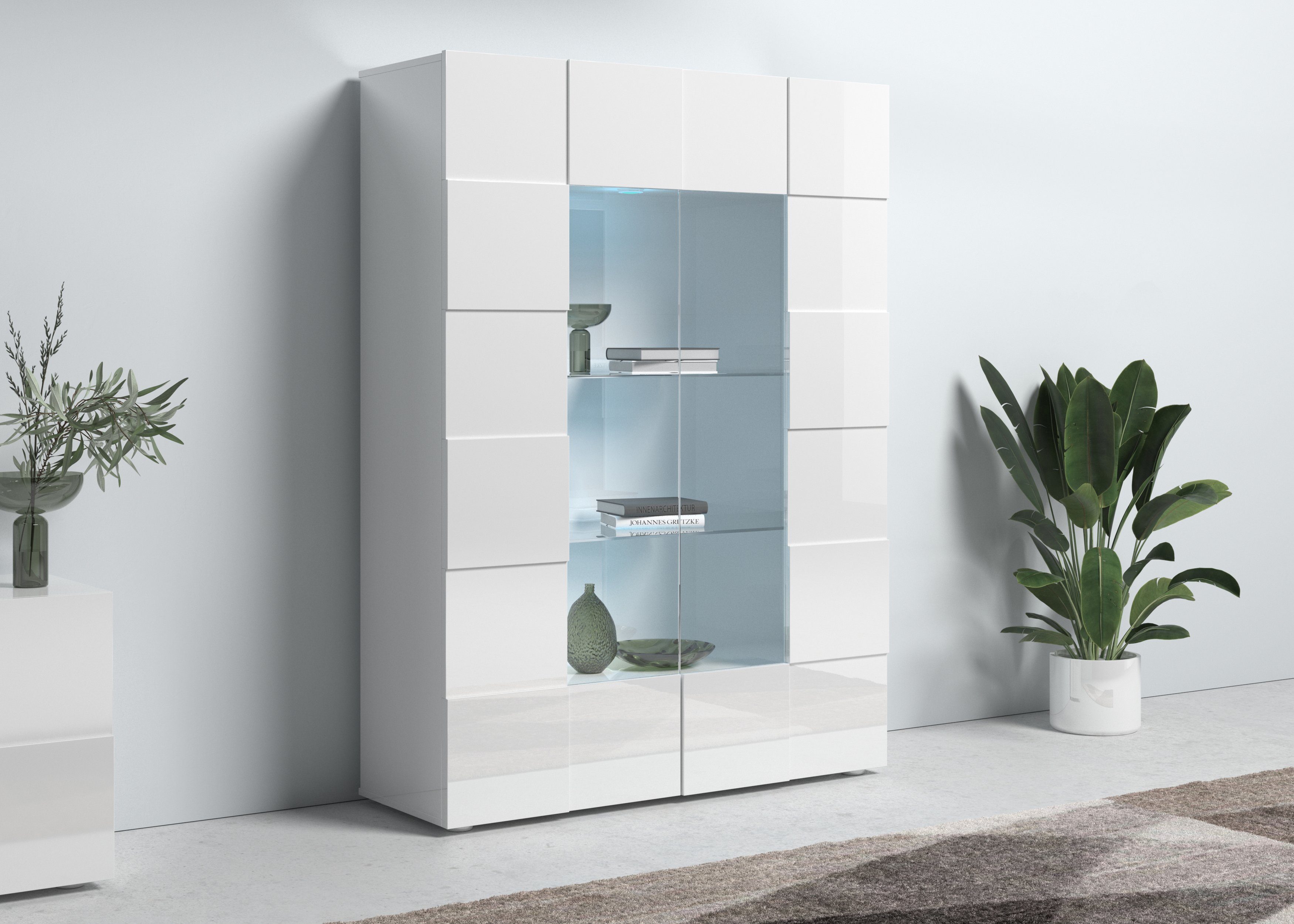 Home affaire Vitrine Dama Höhe 166 cm, Breite 121 cm, Stauraumvitrine mit 2 Türen, Standvitrine - Front in 3D-Optik, viel Stauraum, verschiedene Farben