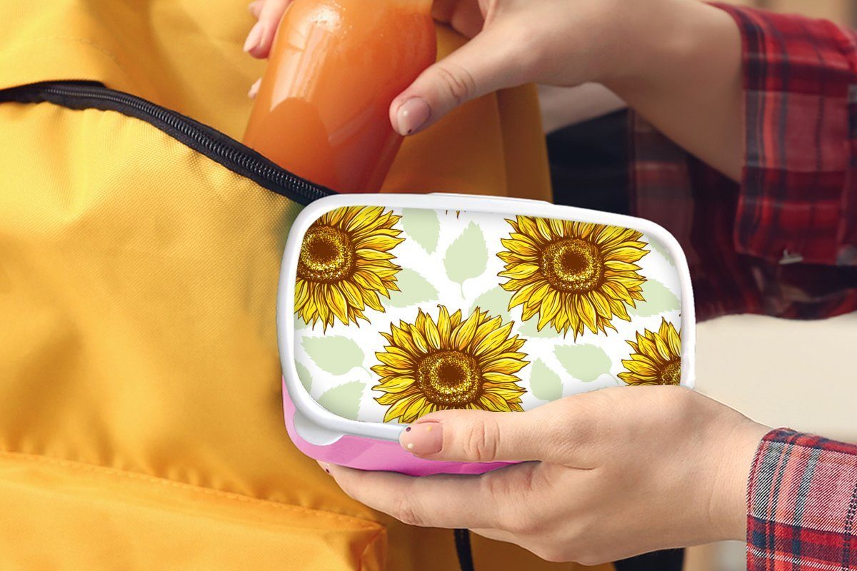 Kunststoff für - Sonnenblume Erwachsene, Lunchbox Brotbox Muster - Blumen, Mädchen, Kinder, Brotdose MuchoWow rosa Snackbox, Kunststoff, (2-tlg),