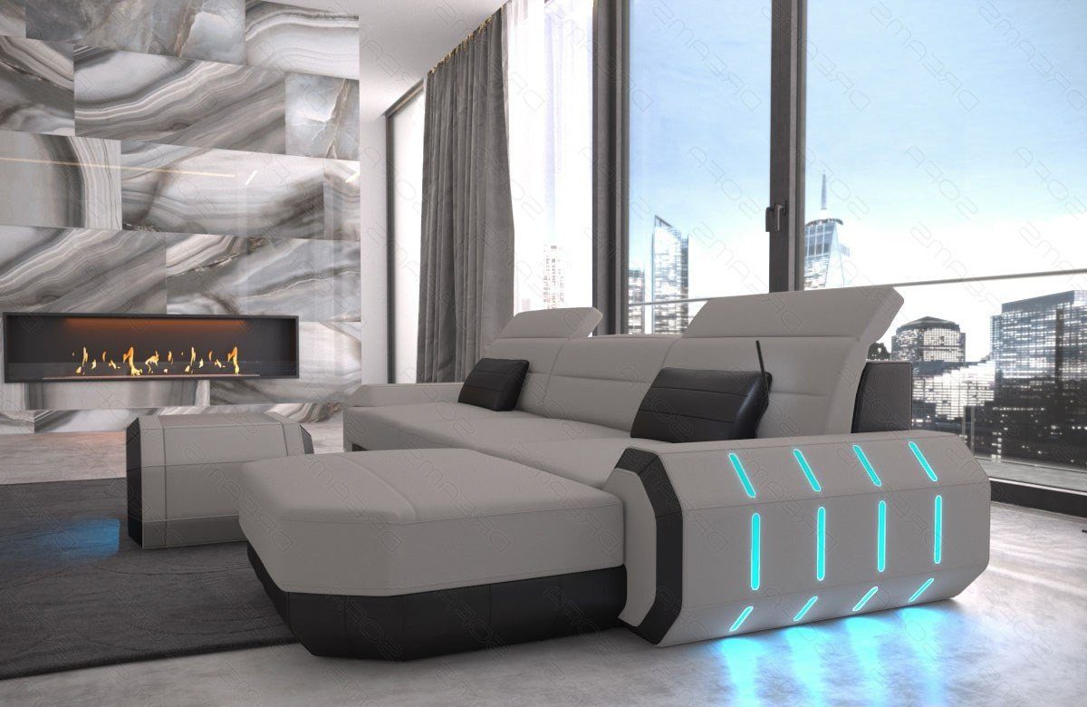 wahlweise Polster Dreams Bettfunktion hellgrau-schwarz Form Stoffsofa, Sofa Ecksofa Roma Sofa Design mit L M Mikrofaser Couch Stoff