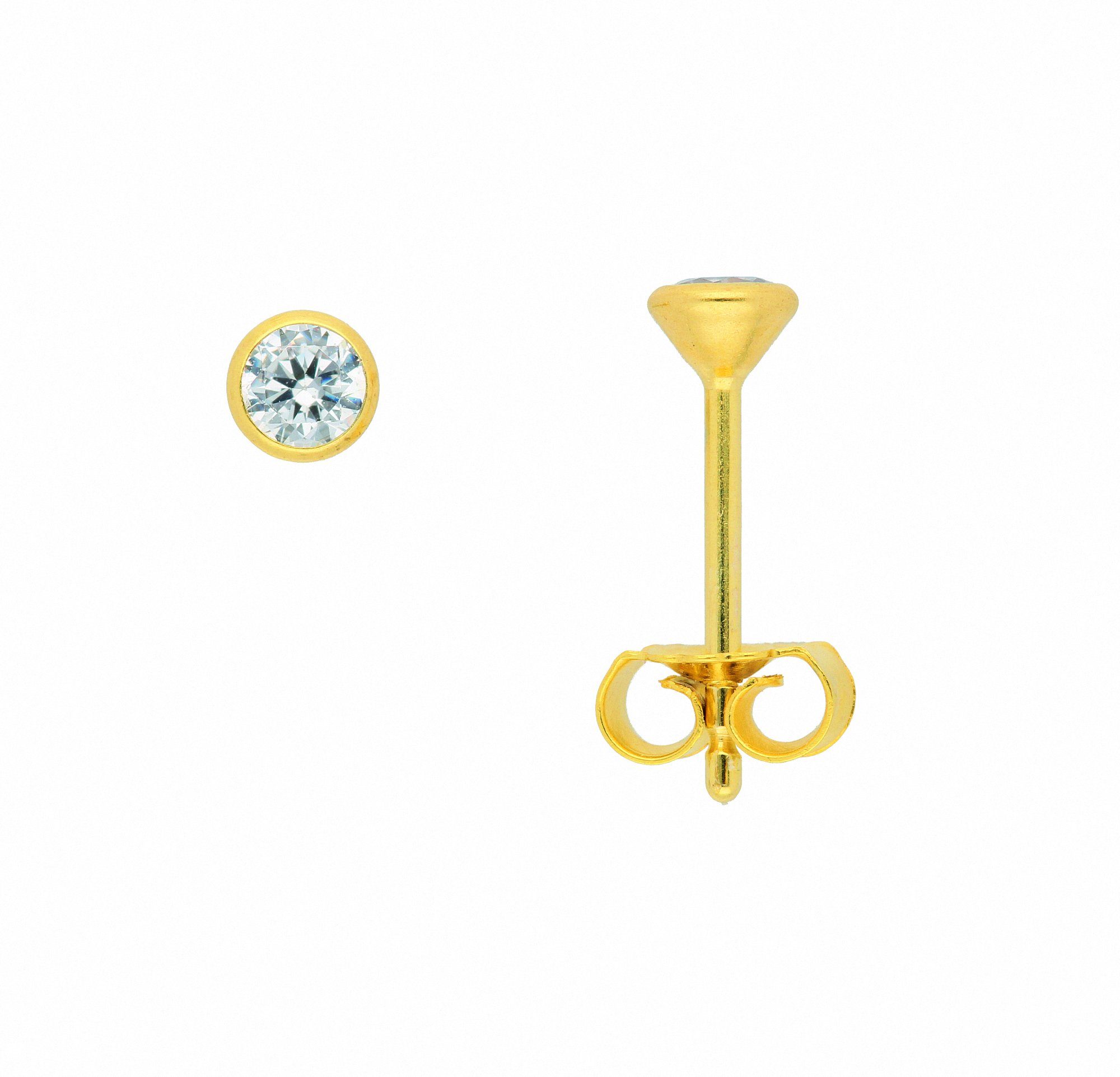 Paar Ohrhänger Damen 585 Gold Ohrringe Ohrstecker mit Zirkonia Ø 3,5 mm
