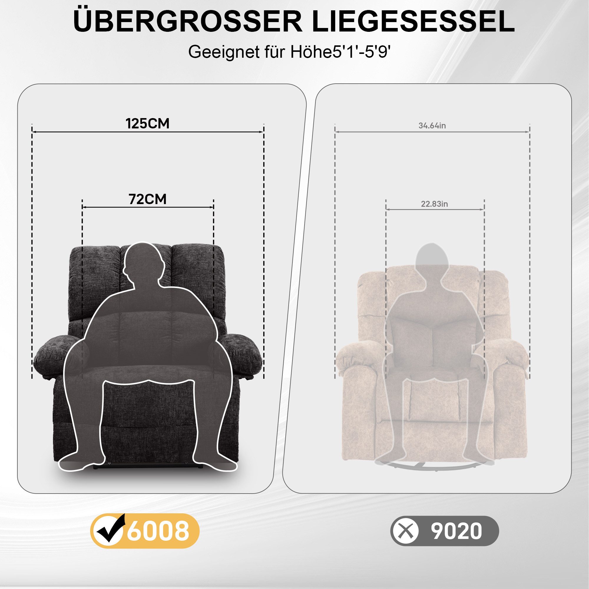 HOMYEDAMIC Relaxsessel Relaxsessel Breite 72 cm, Fernsehsessel Einzelsessel mit Liegefunktion