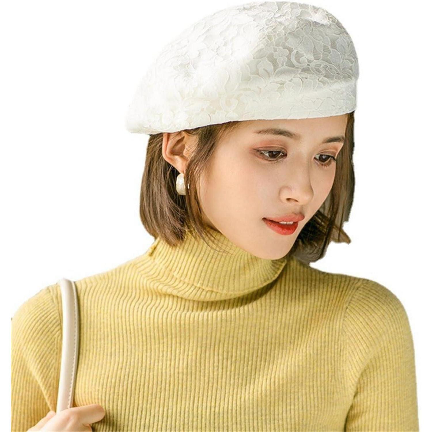 LuxusKollektion Baskenmütze Baskenmütze Damen Spitze atmungsaktiv Beret Einheitsgröße Weiß